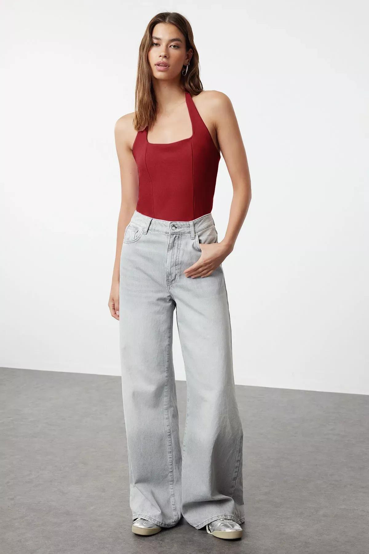 Red Fitted Flexible Knitted Blouse, , large image number 1