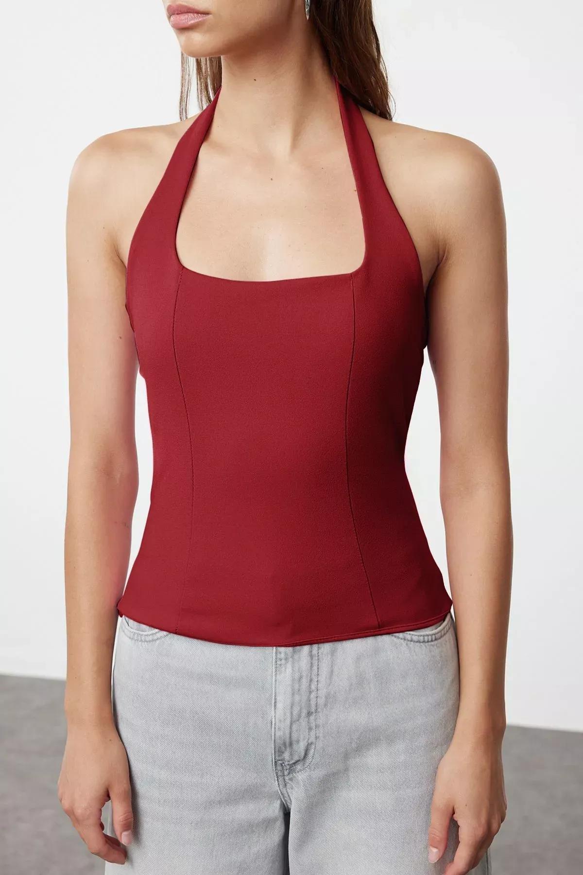 Red Fitted Flexible Knitted Blouse, , large image number 2