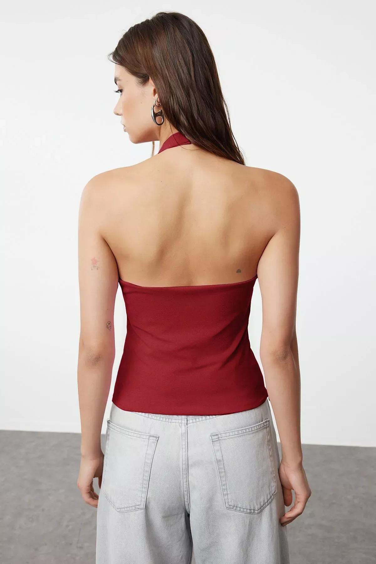 Red Fitted Flexible Knitted Blouse, , large image number 4