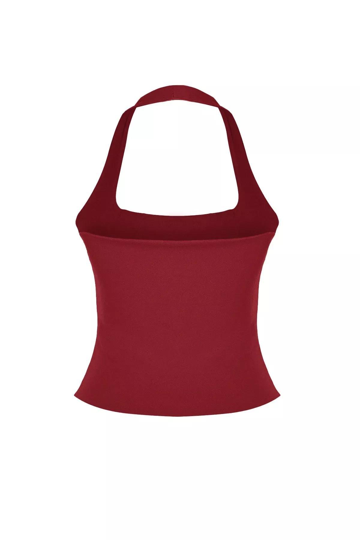 Red Fitted Flexible Knitted Blouse, , large image number 5