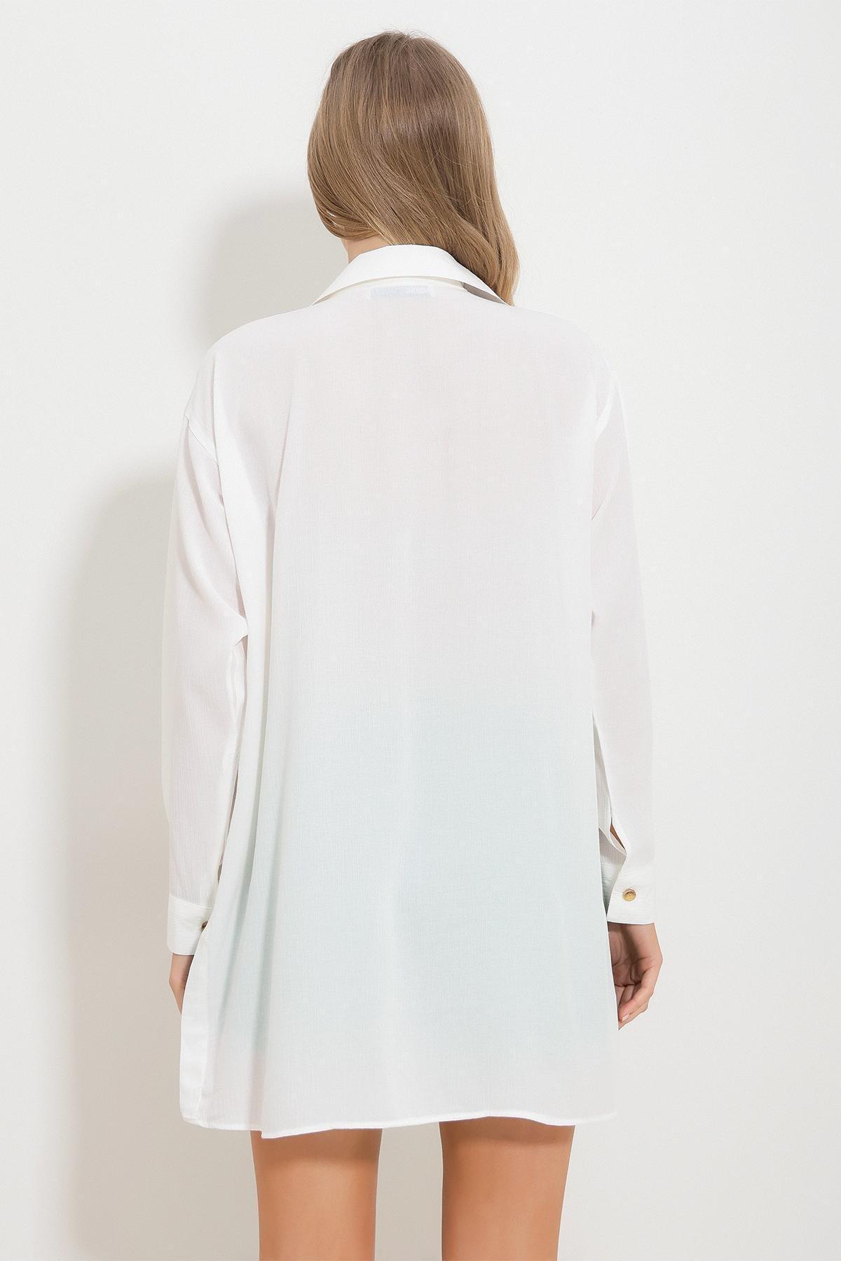 White Embroidered Button Shirt, White, large image number 5