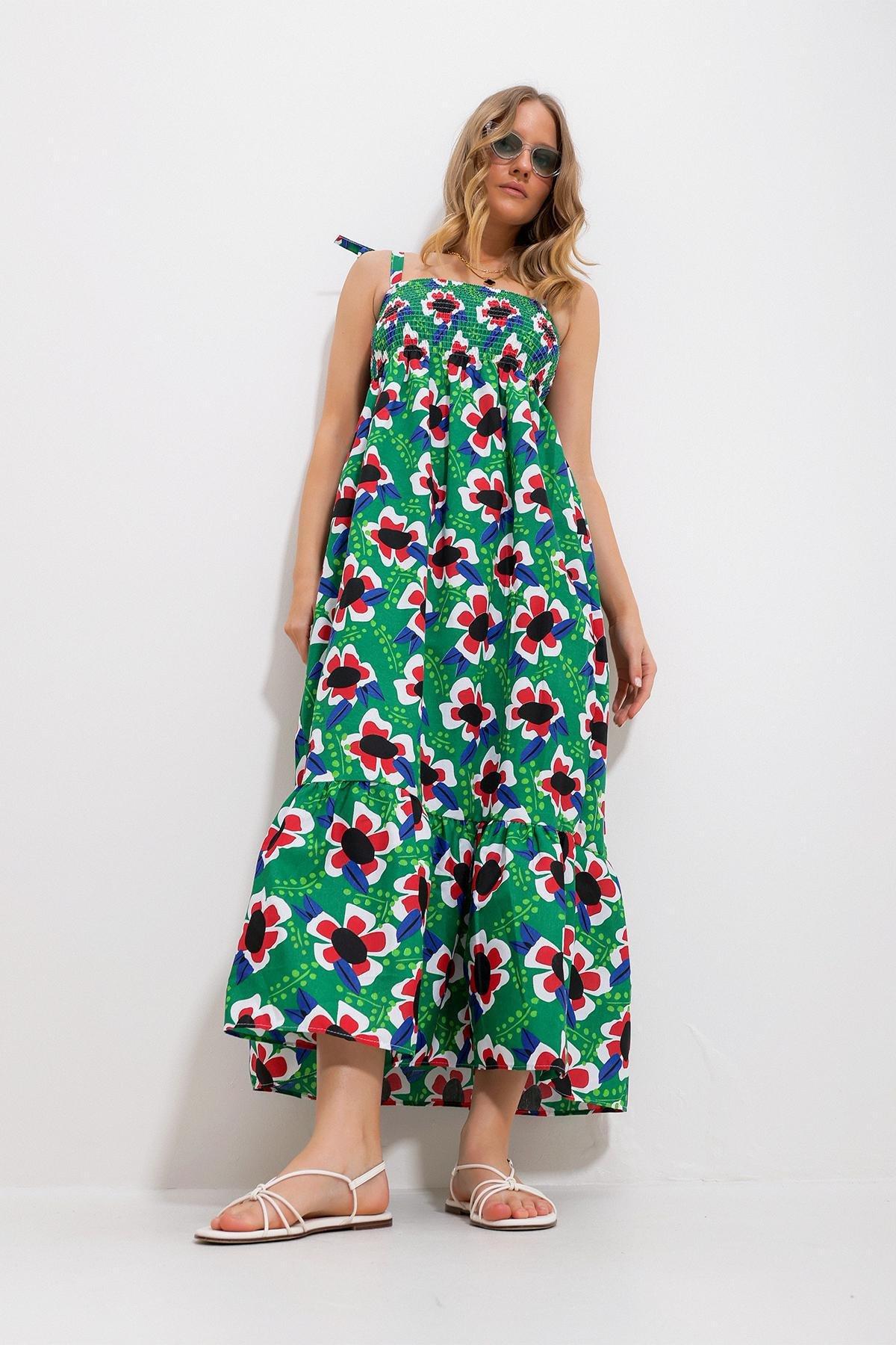 Green Floral A-Line Maxi Dress, , large image number 2