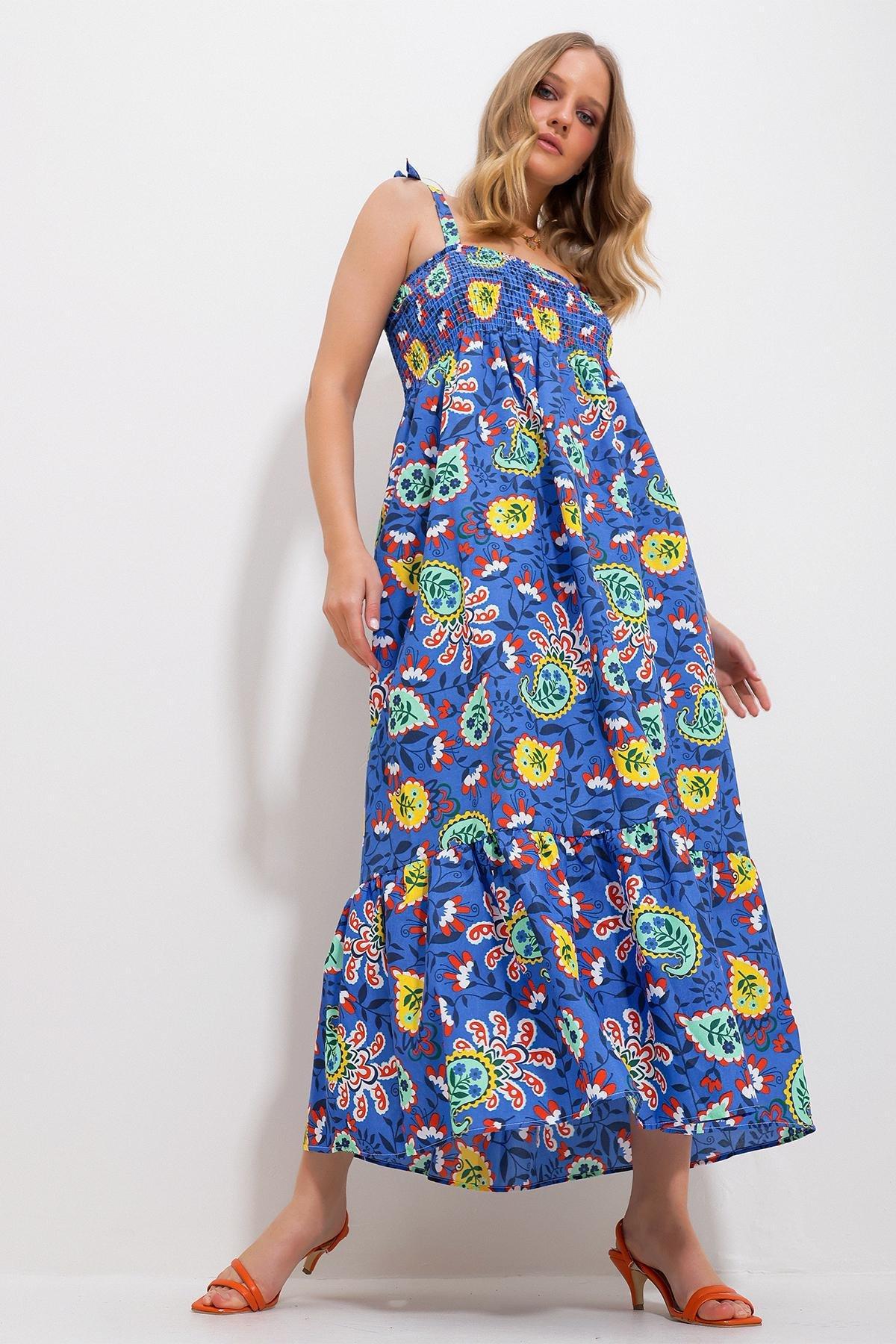 Blue Ethnic Print Maxi Dress, SAKS, large image number 0