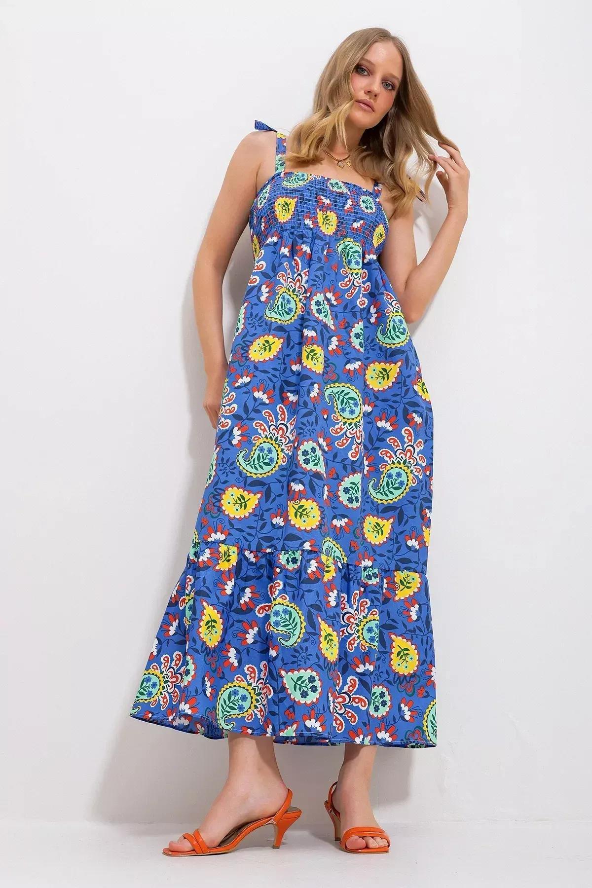 Blue Ethnic Print Maxi Dress, SAKS, large image number 1