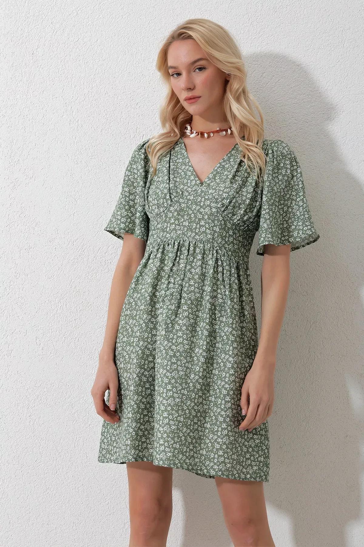 Khaki Floral Baby Doll Dress, , large image number 3