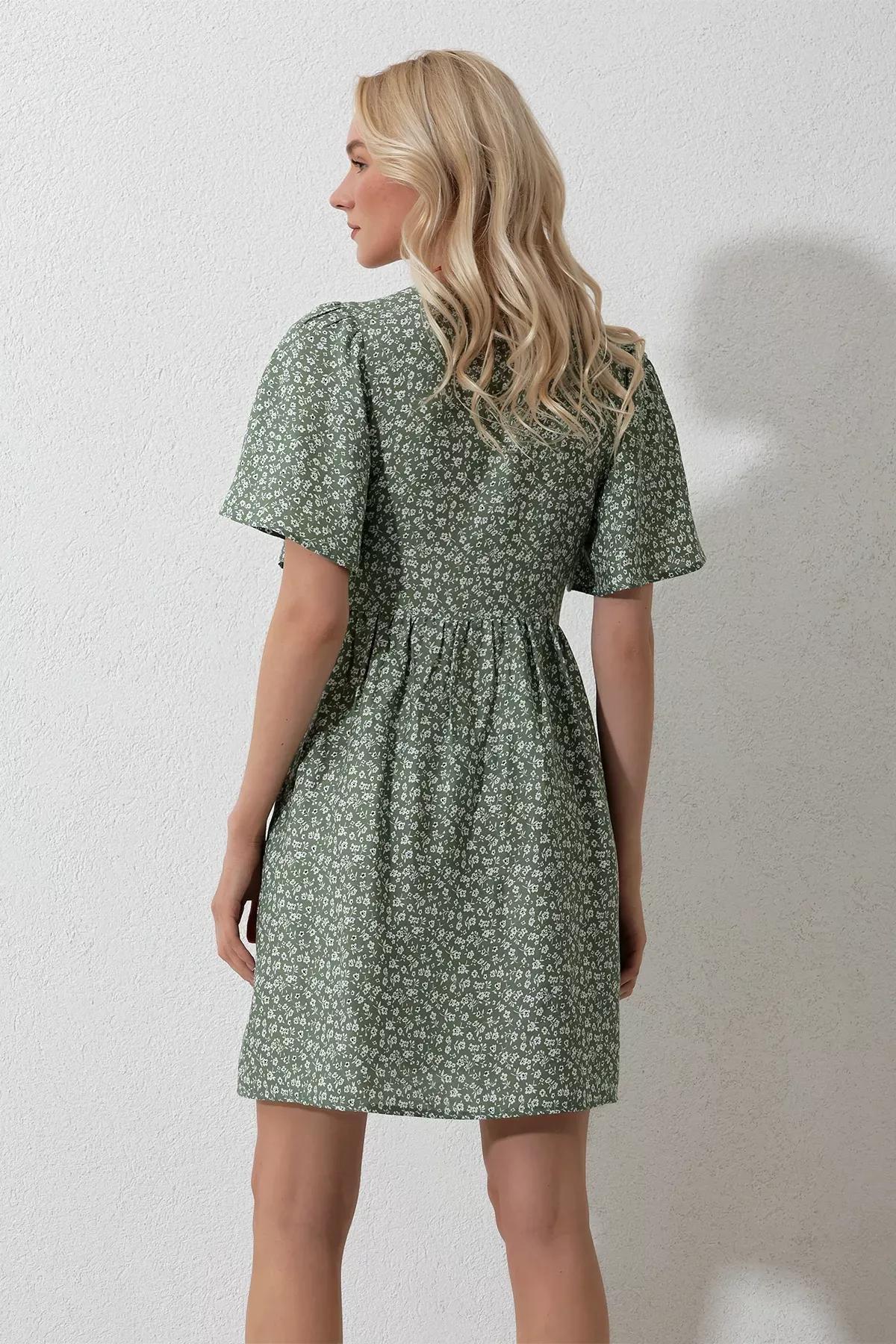 Khaki Floral Baby Doll Dress, , large image number 4