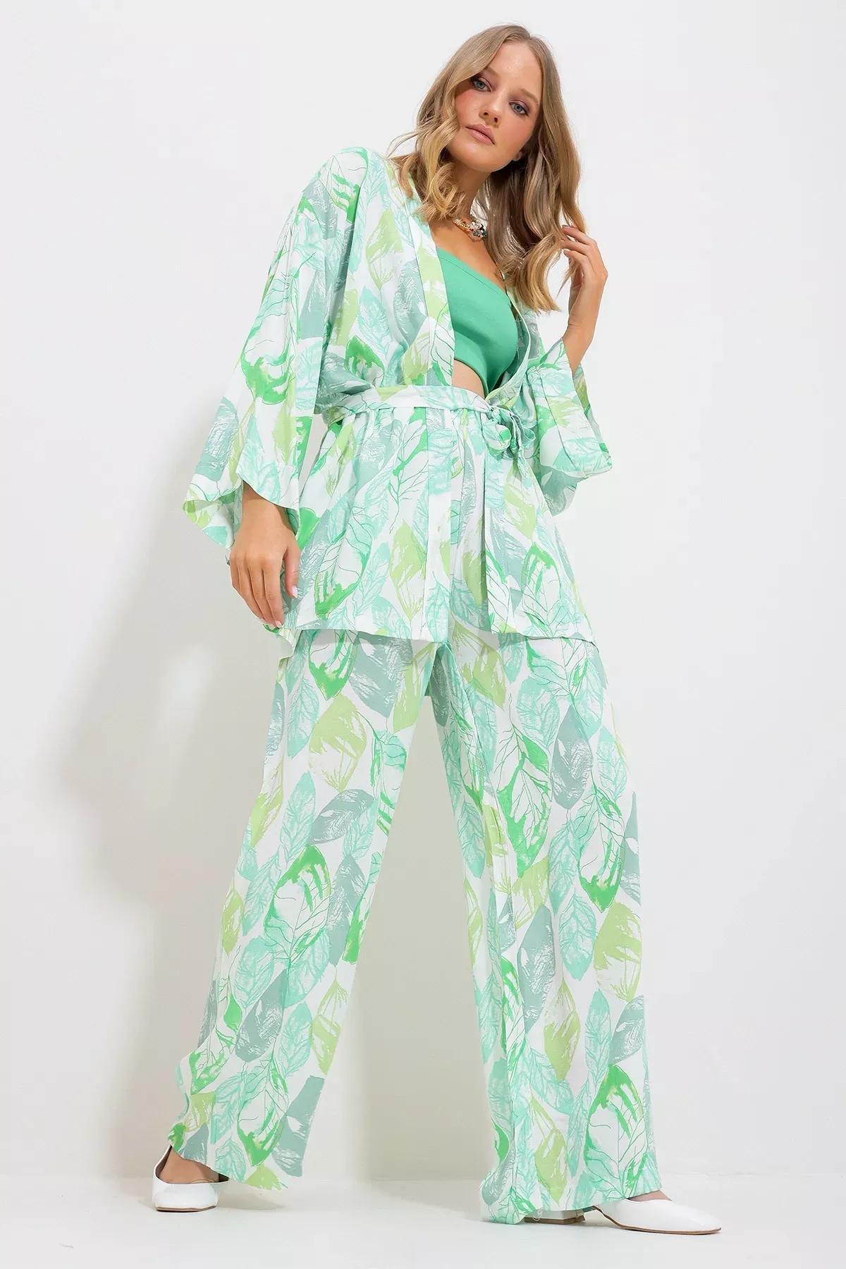 Green Kimono Jacket Set, , large image number 0