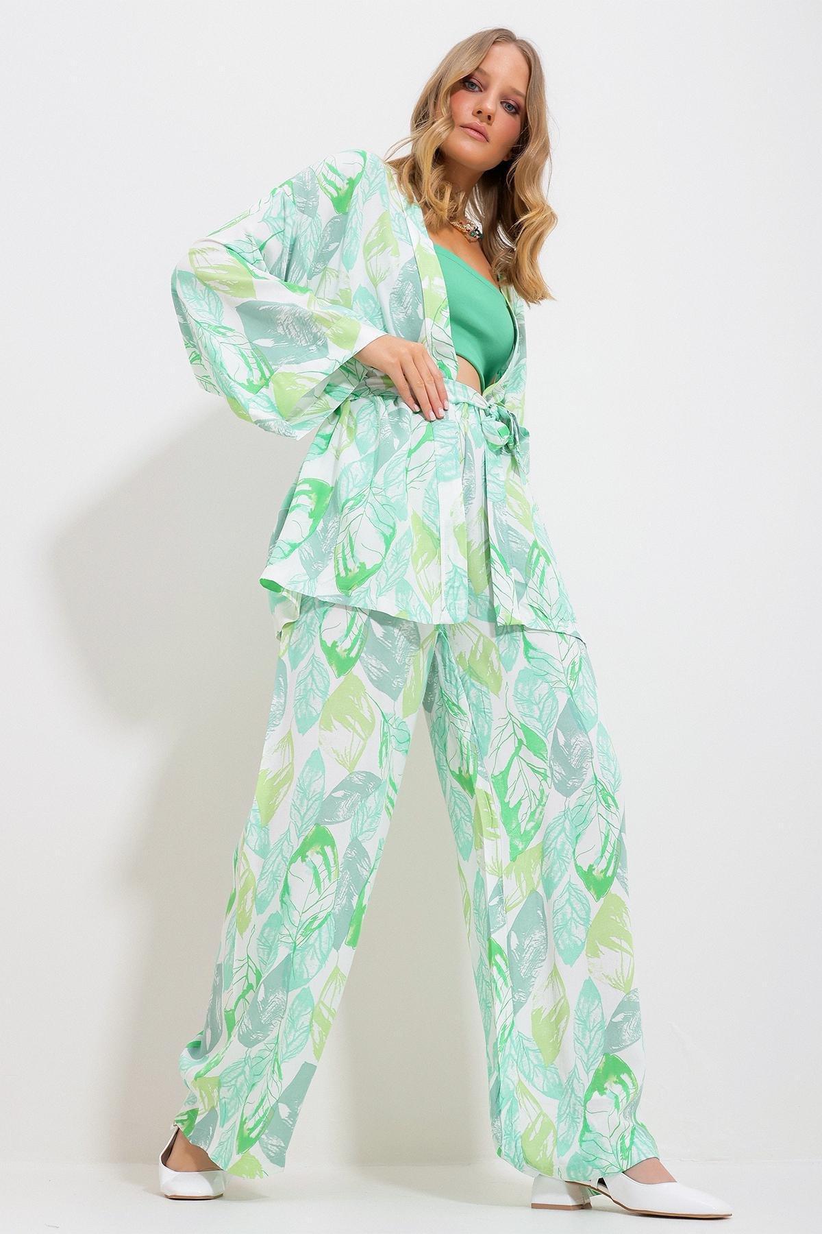 Green Kimono Jacket Set, , large image number 1