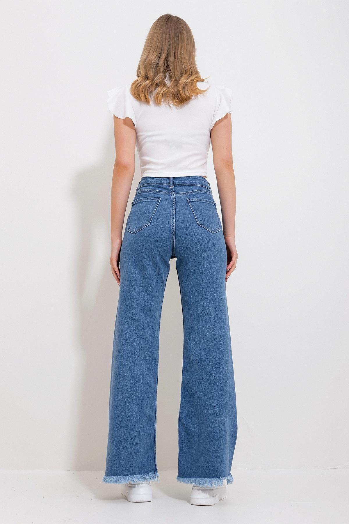 Blue Lycra Tasselled Palazzo Denim Trousers, LIGHT BLUE, large image number 4