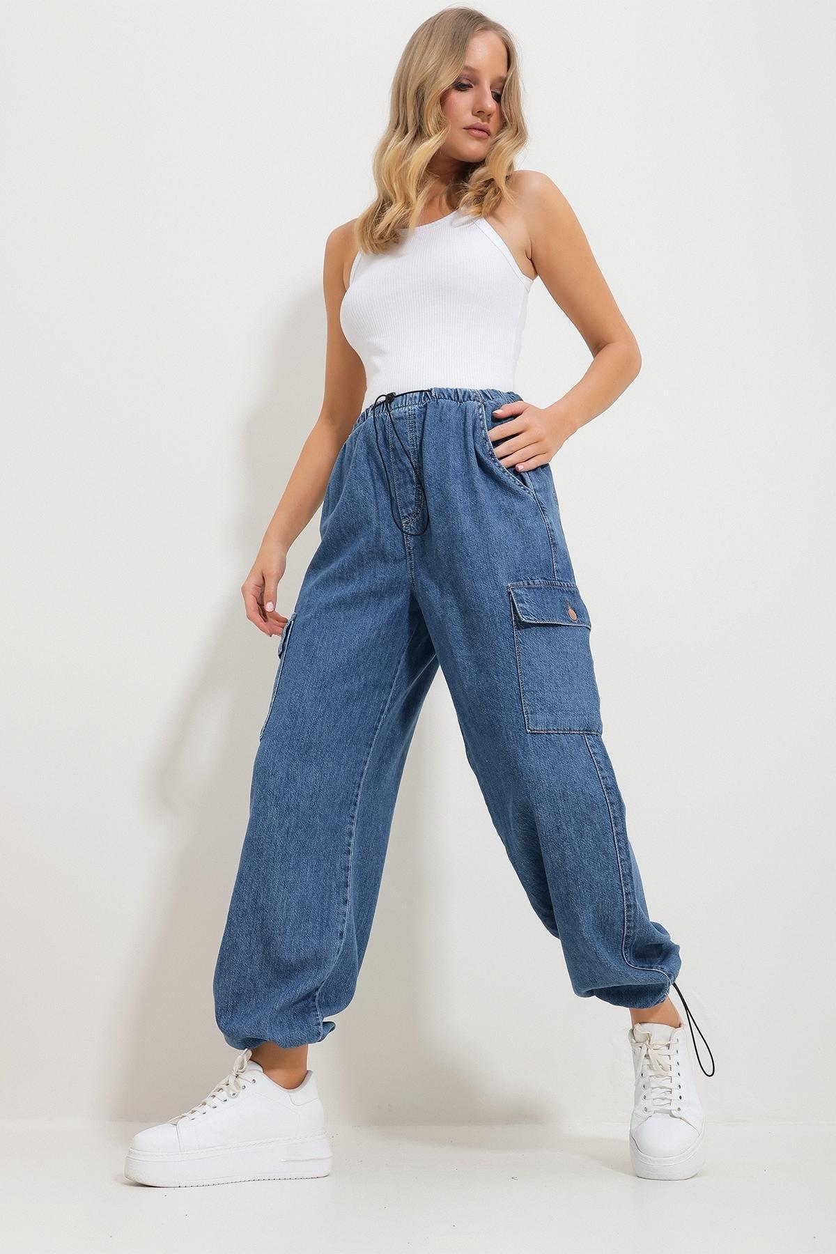 Blue Elastic Pocket Cargo Jogger Pants, , large image number 1