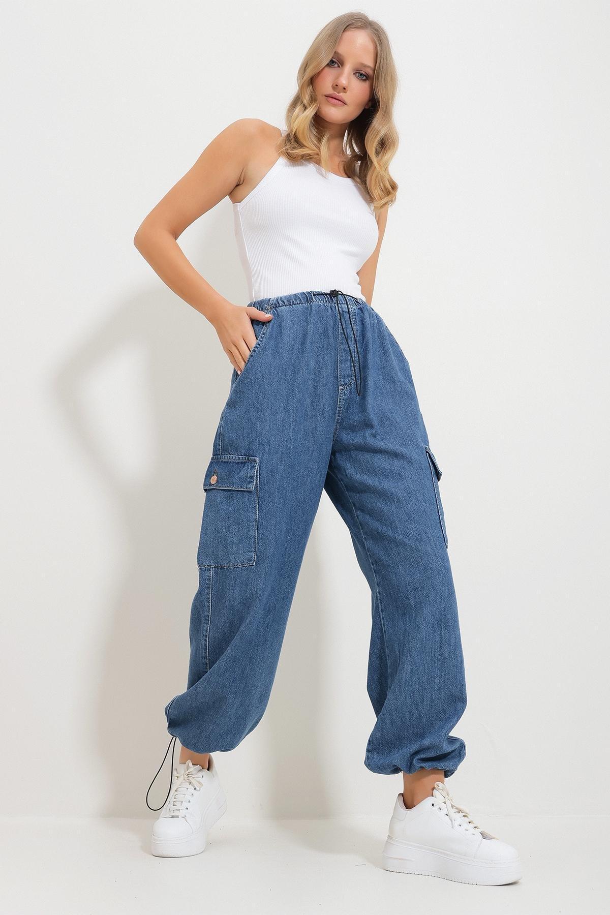 Blue Elastic Pocket Cargo Jogger Pants, , large image number 2