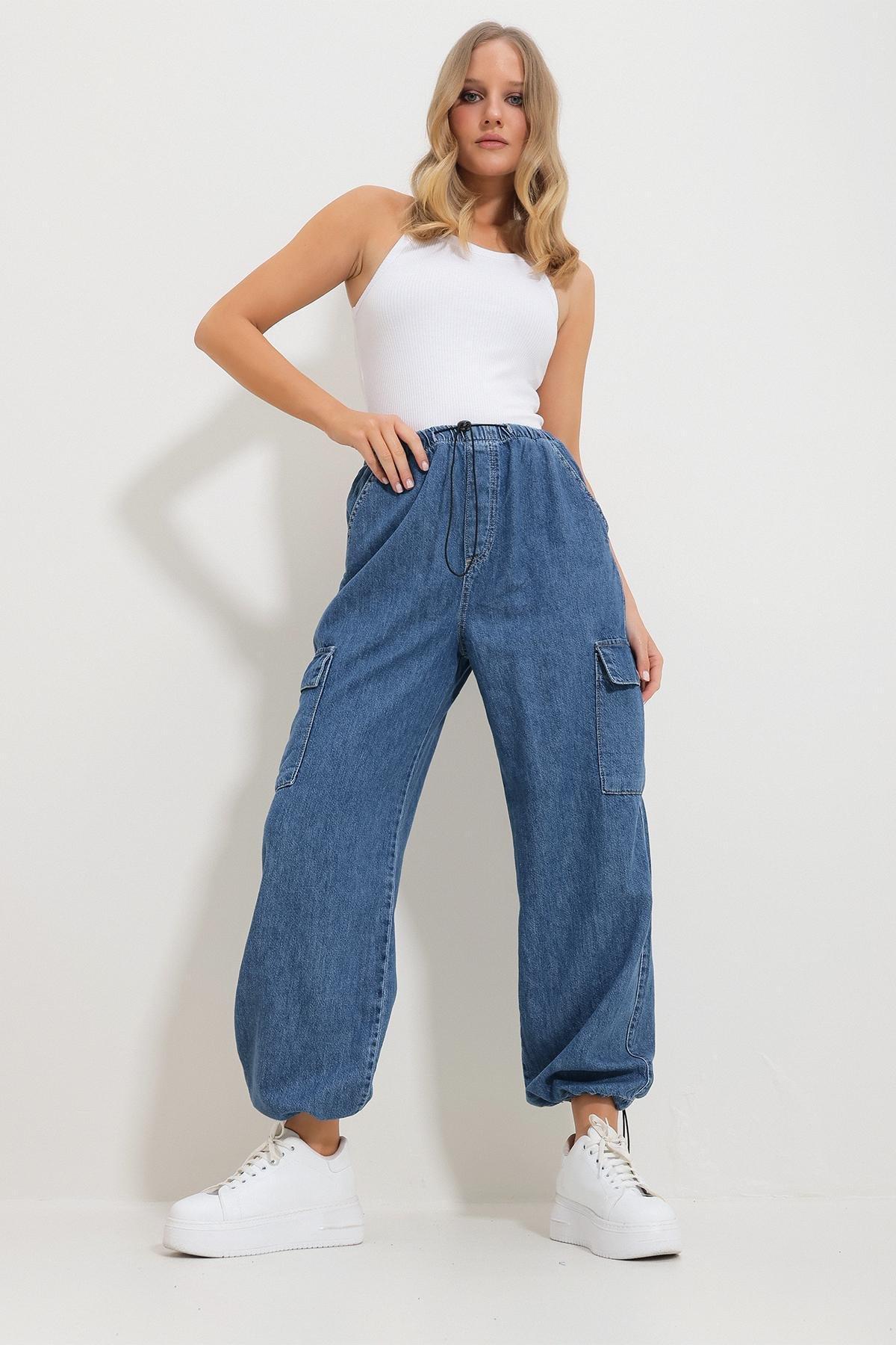 Blue Elastic Pocket Cargo Jogger Pants, , large image number 3