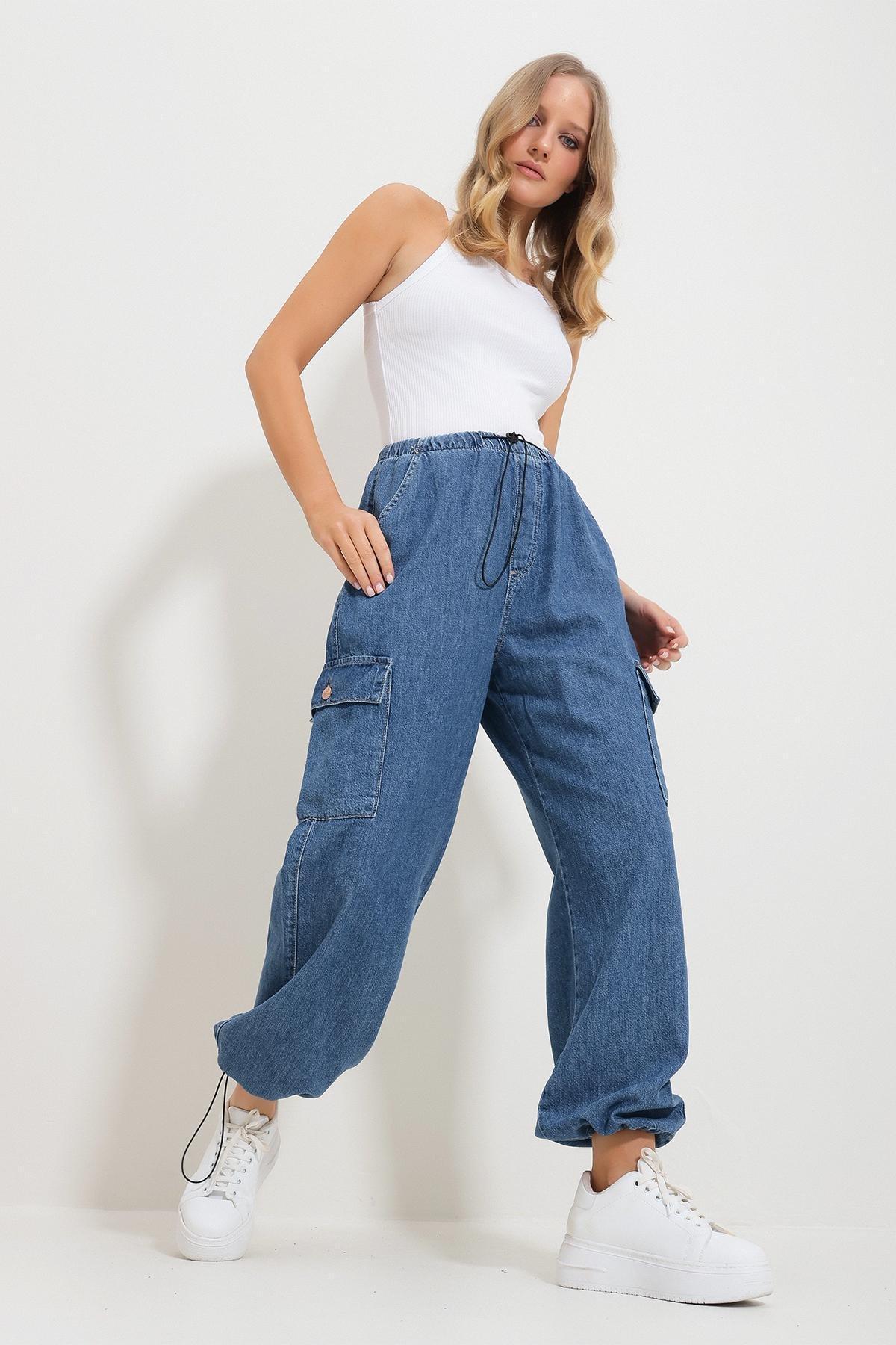 Blue Elastic Pocket Cargo Jogger Pants, , large image number 4