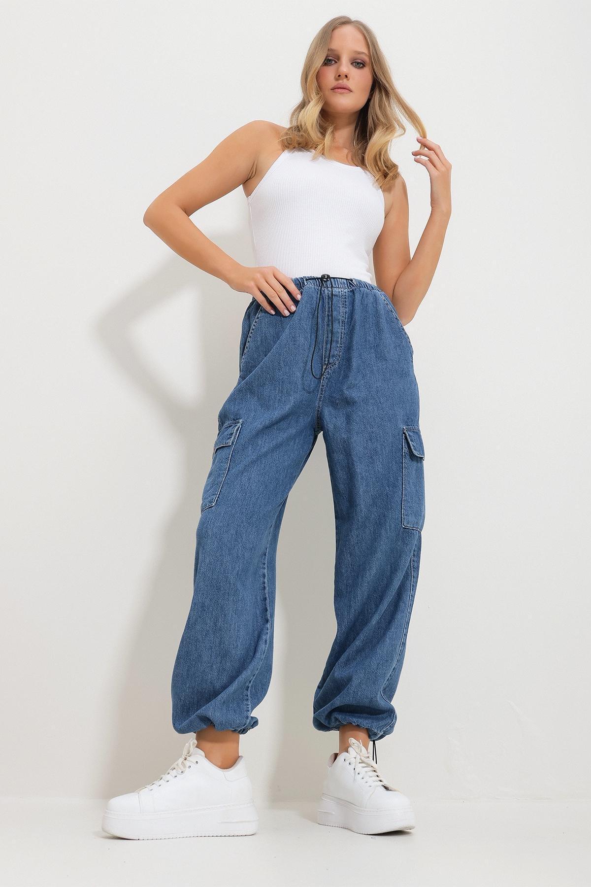Blue Elastic Pocket Cargo Jogger Pants, , large image number 5