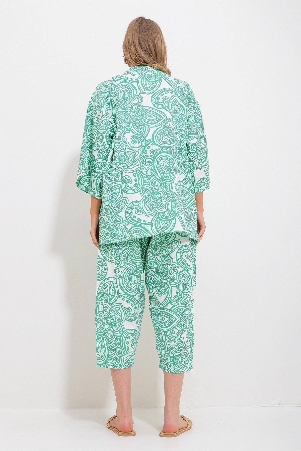 Green Patterned Linen Co-Ord Set, Green, large image number 3