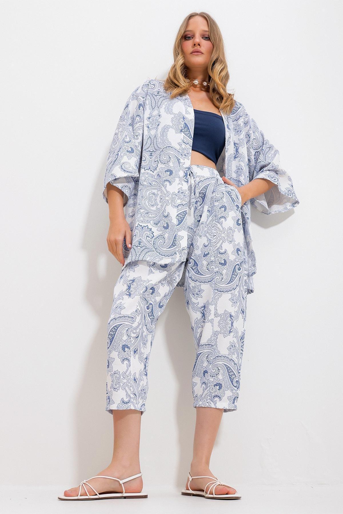 Blue Patterned Linen Co-Ord Set, , large image number 2