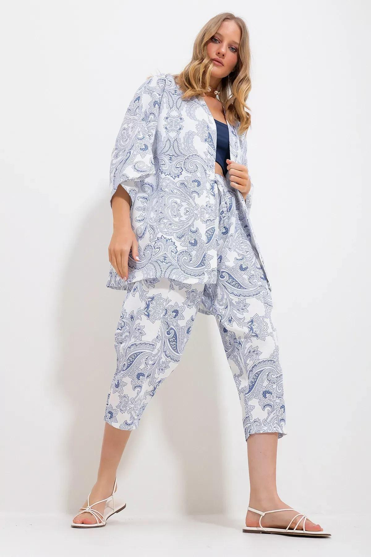 Blue Patterned Linen Co-Ord Set, , large image number 4