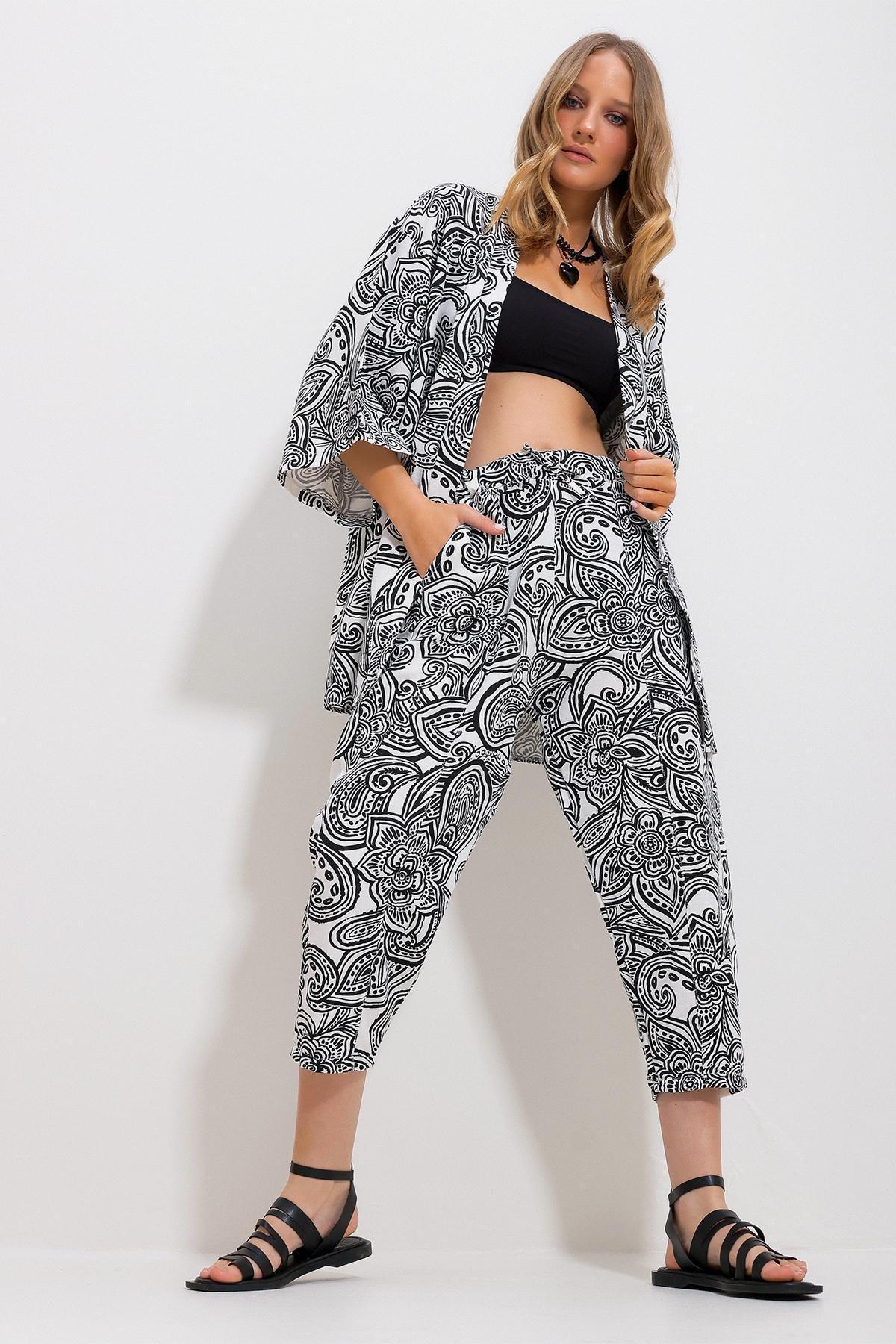Black Patterned Linen Co-Ord Set, , large image number 0