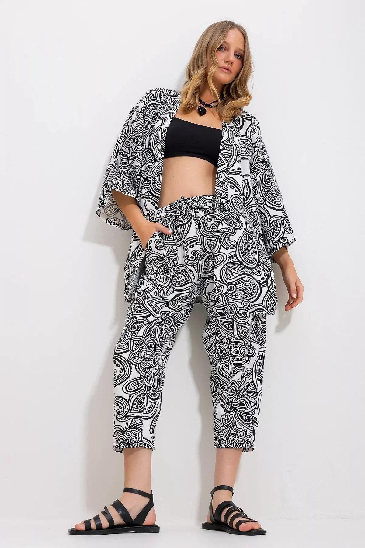 Black Patterned Linen Co-Ord Set, , large image number 1