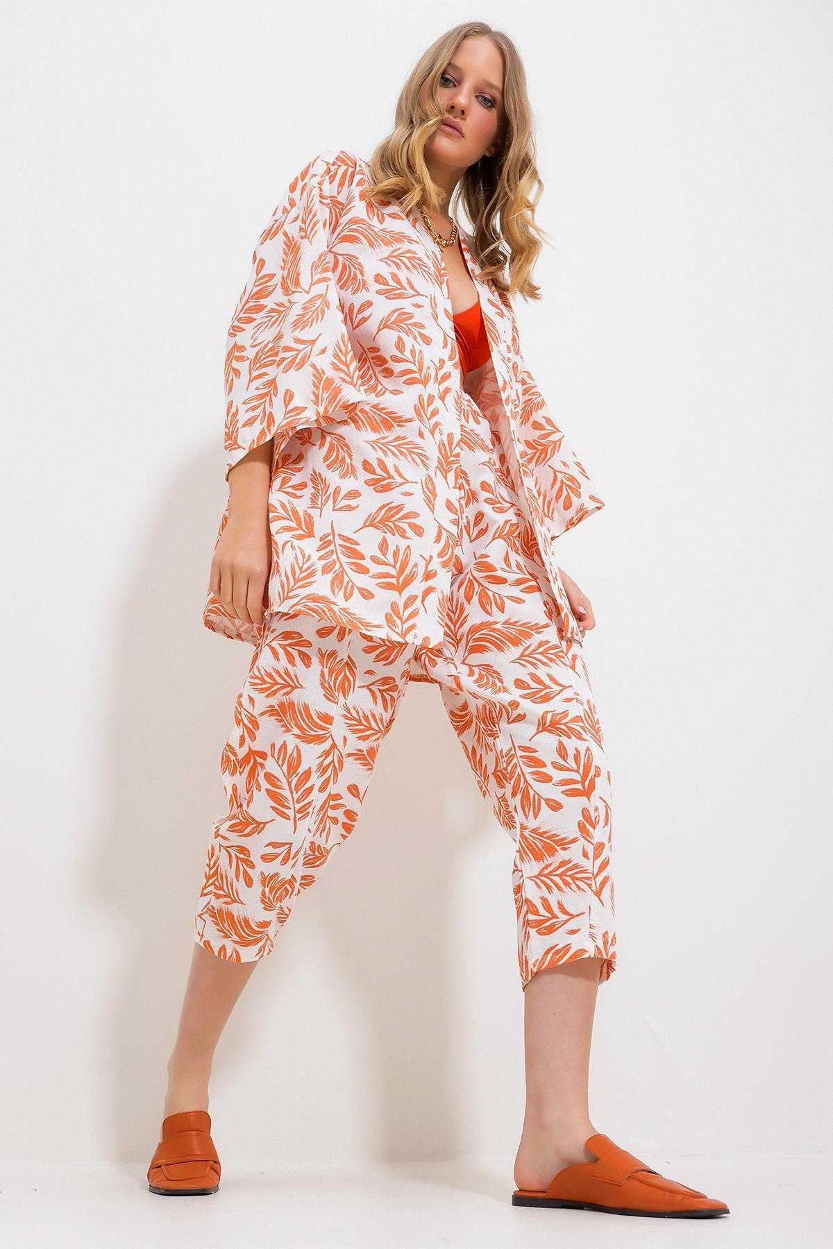 Orange Patterned Linen Co-Ord Set, Orange, medium