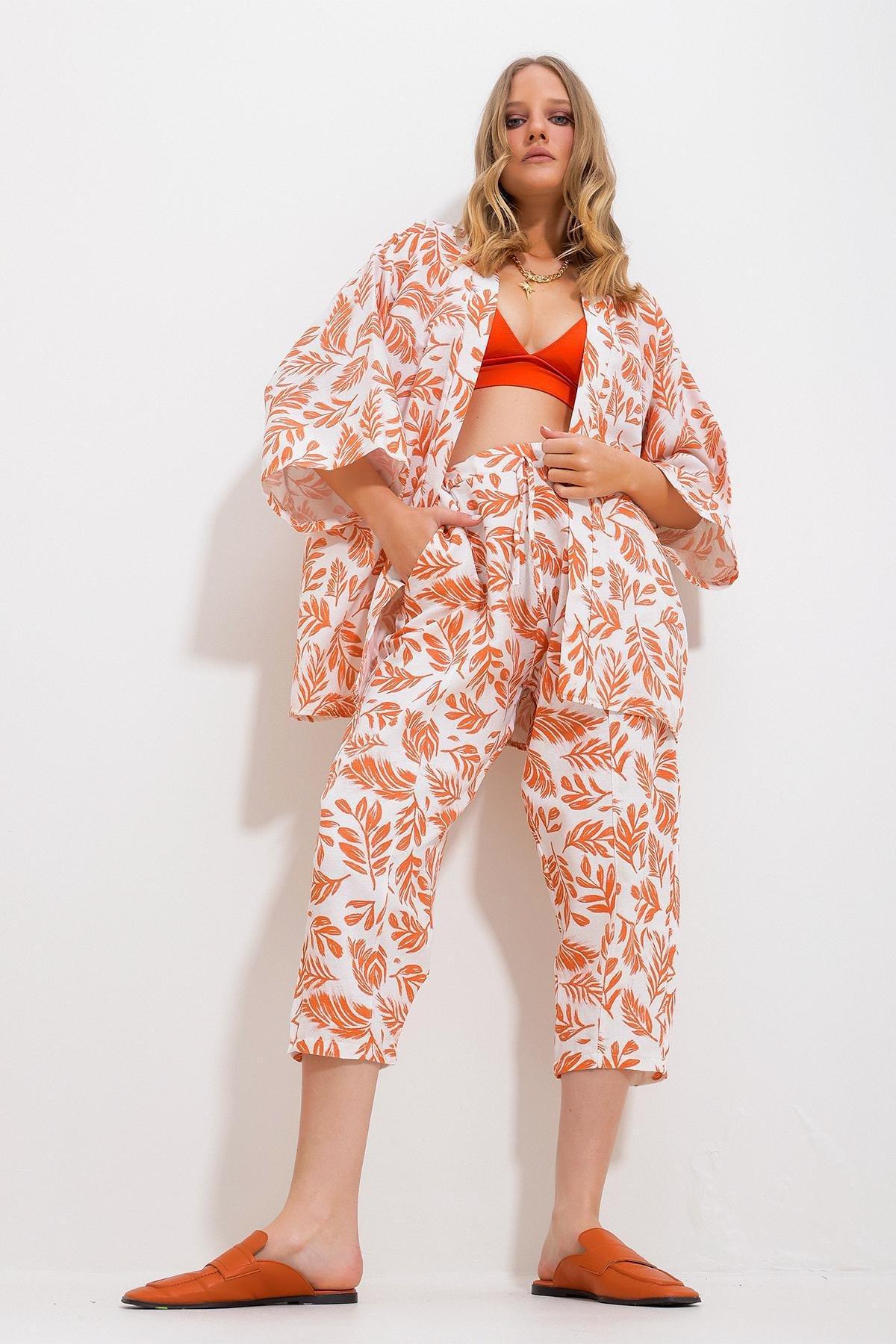 Orange Patterned Linen Co-Ord Set, Orange, large image number 4