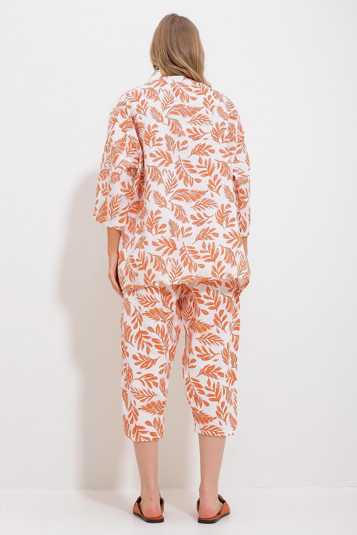 Orange Patterned Linen Co-Ord Set, Orange, large image number 5