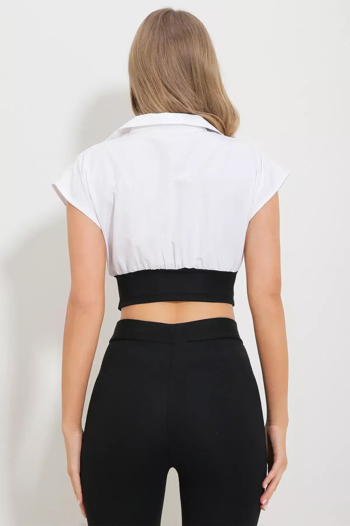 White Plain Crop Shirt, , large image number 5