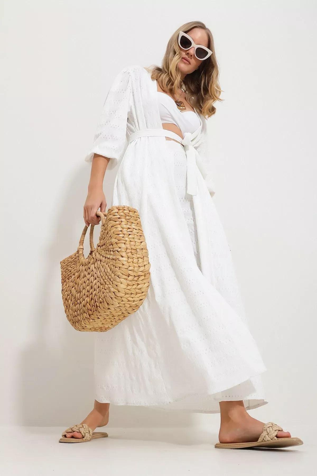 White Openwork Pants Kimono Suit, , large image number 1