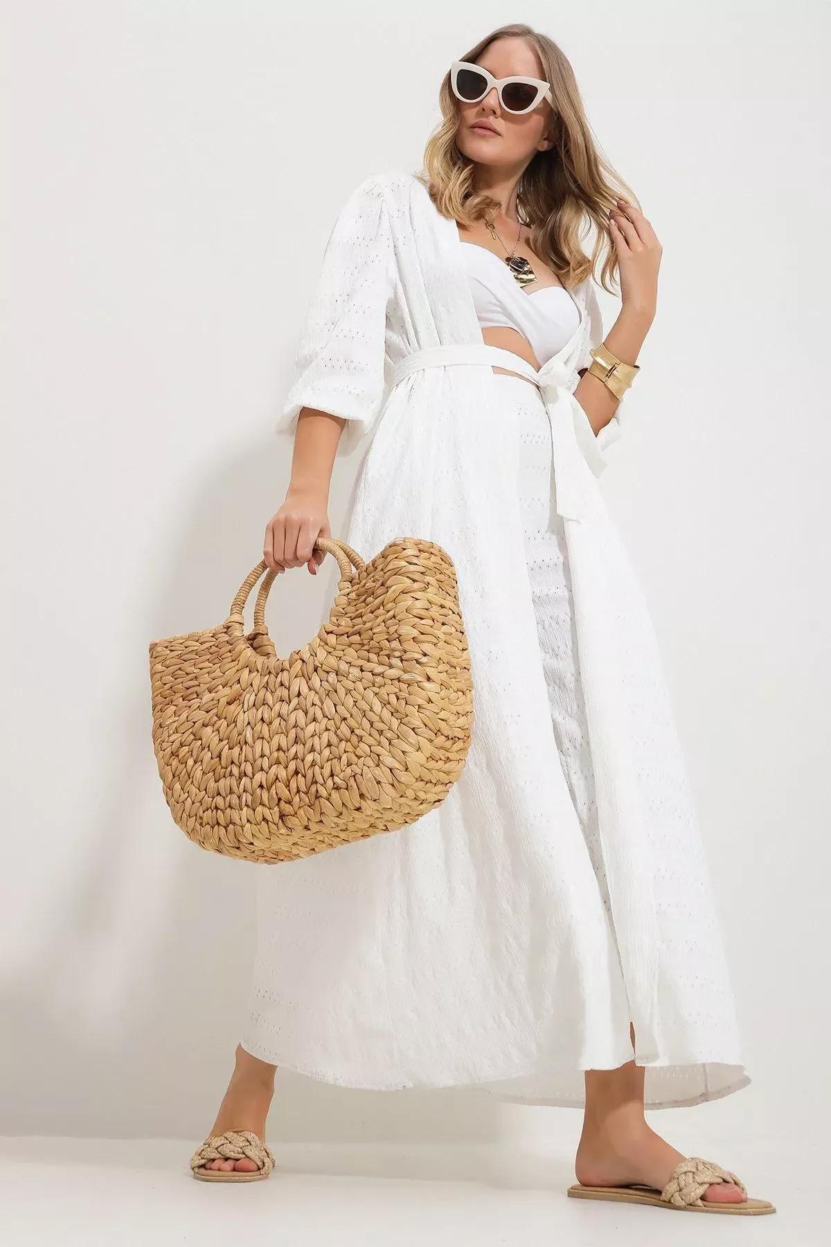 White Openwork Pants Kimono Suit, , large image number 2