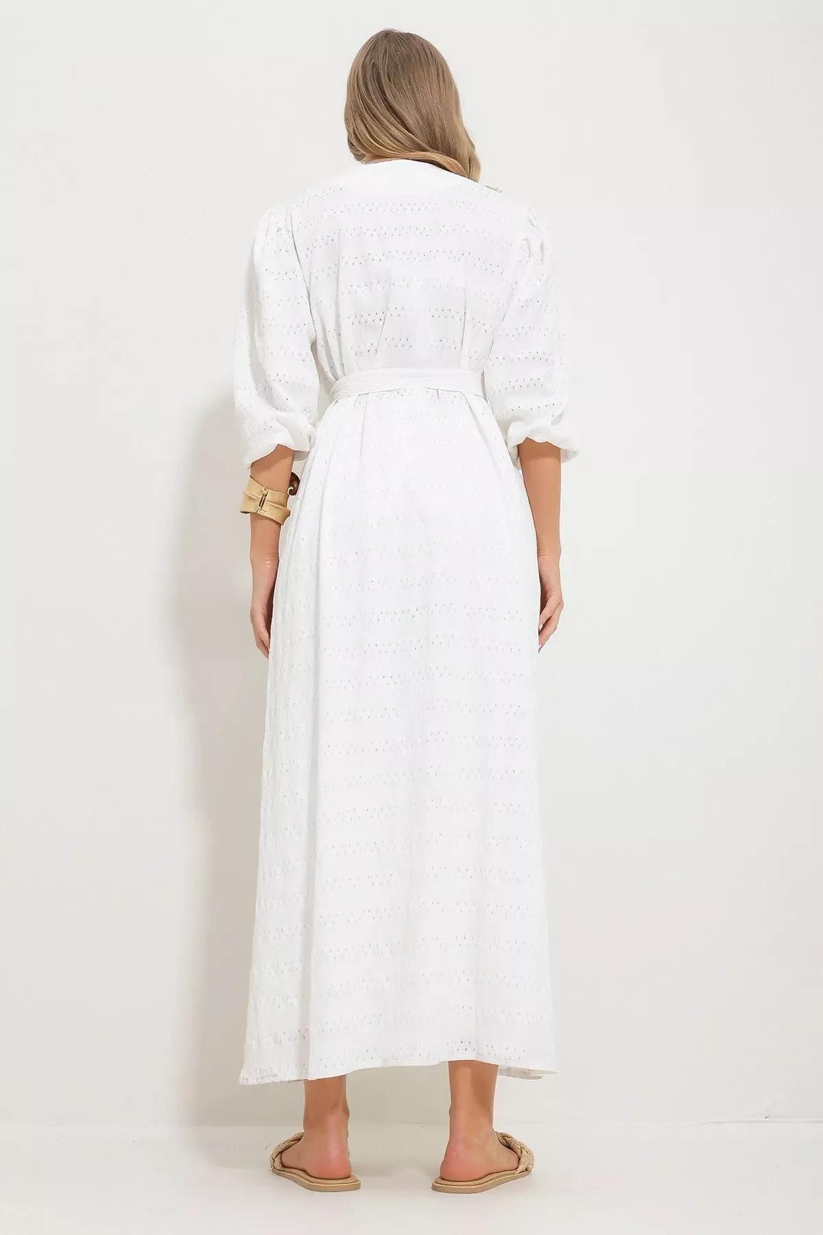 White Openwork Pants Kimono Suit, , large image number 6