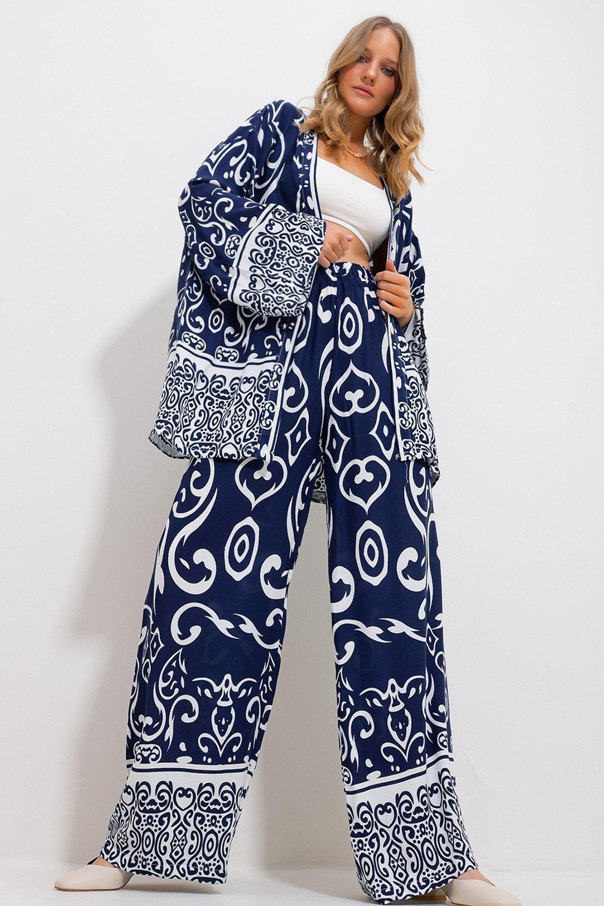 Navy Kimono Palazzo Set, , large image number 0