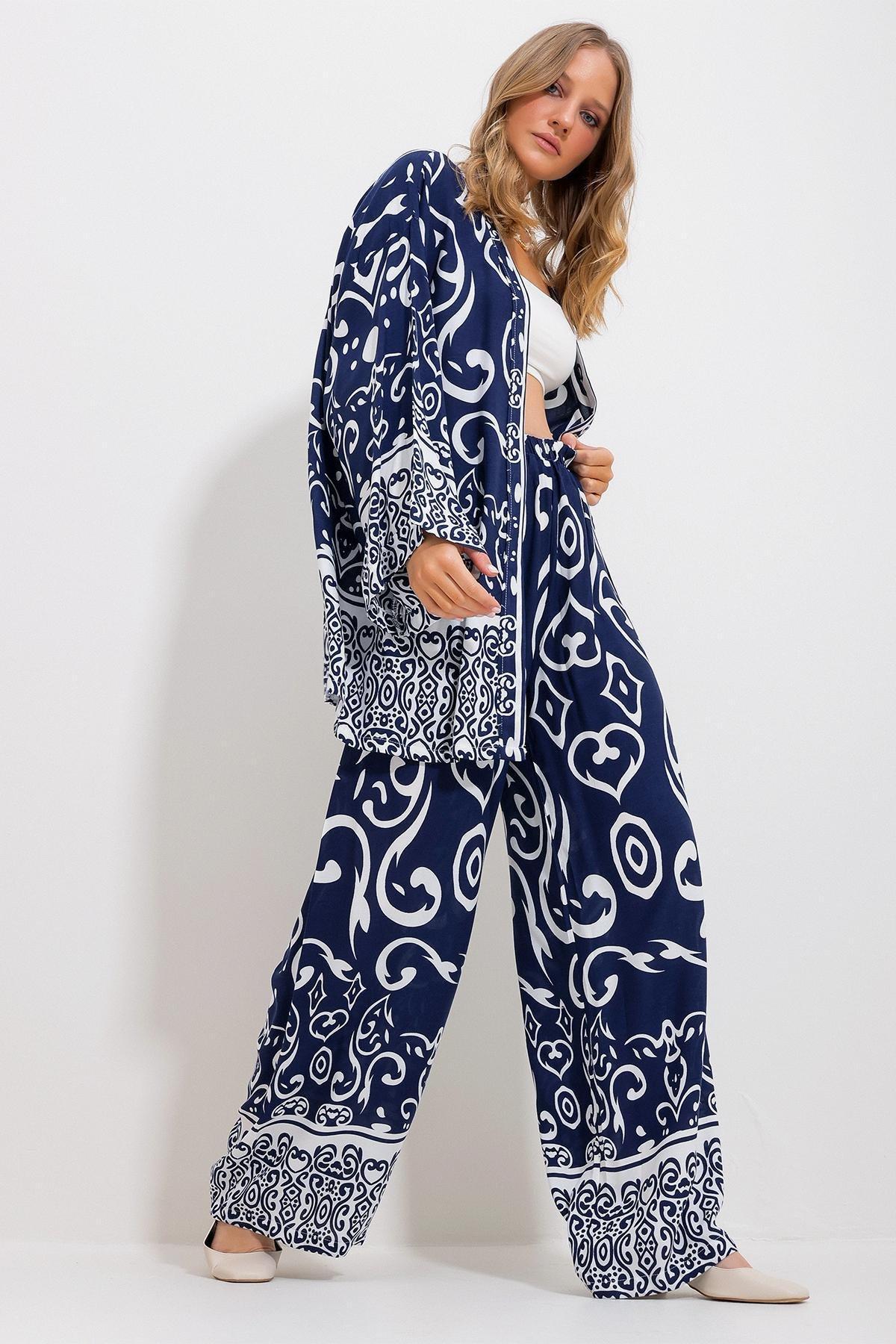 Navy Kimono Palazzo Set, , large image number 1