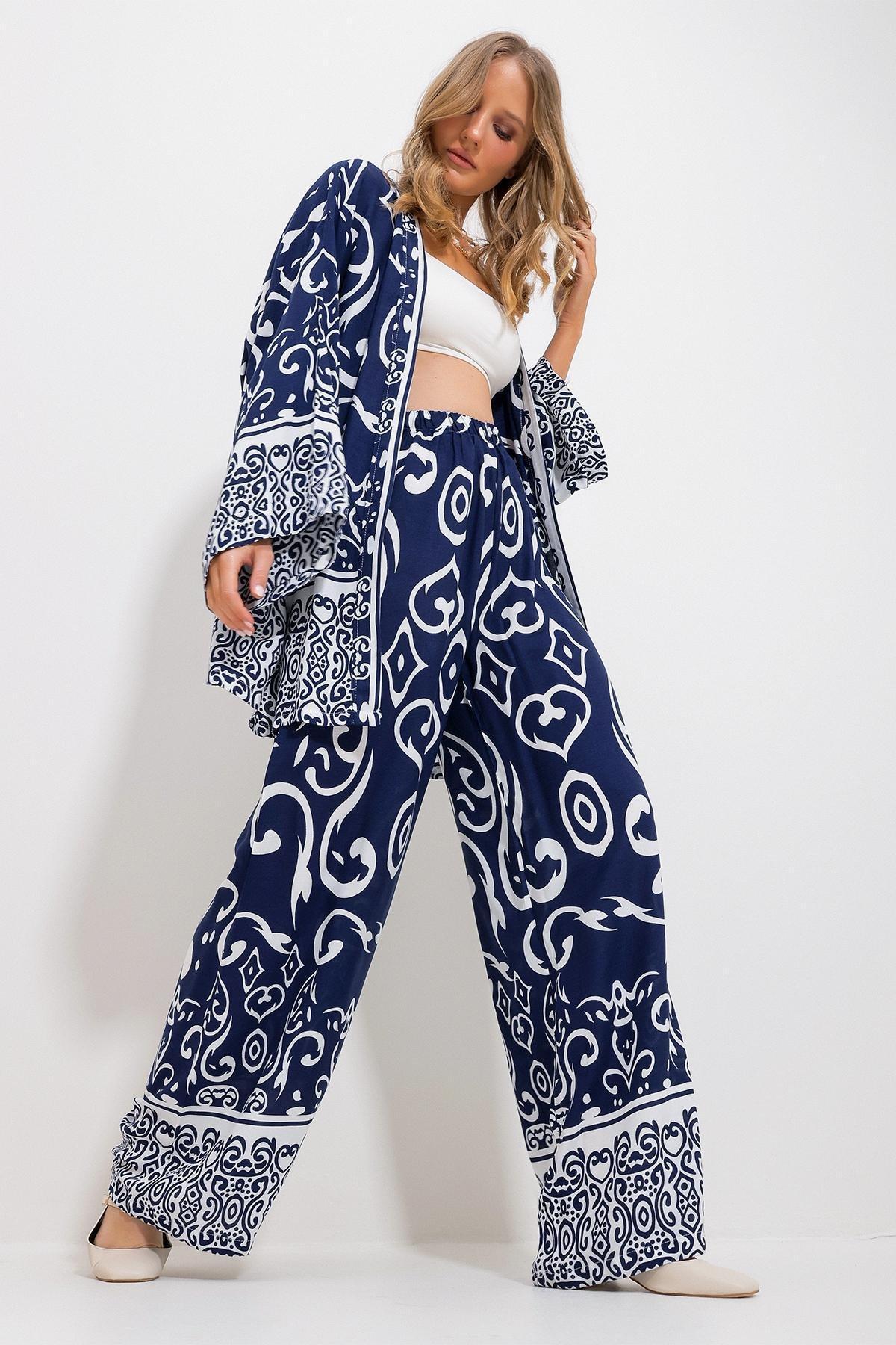 Navy Kimono Palazzo Set, , large image number 2