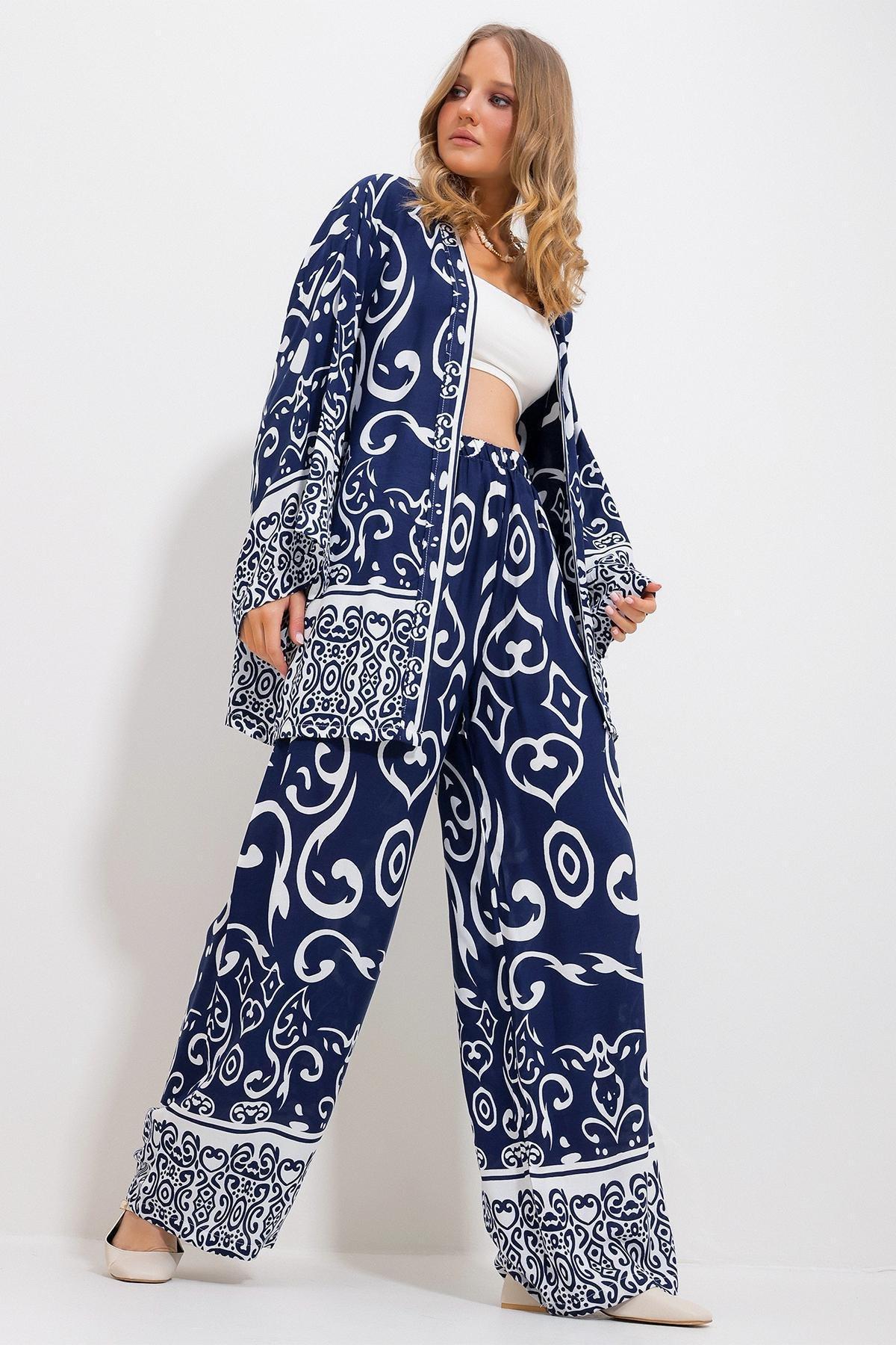 Navy Kimono Palazzo Set, , large image number 3