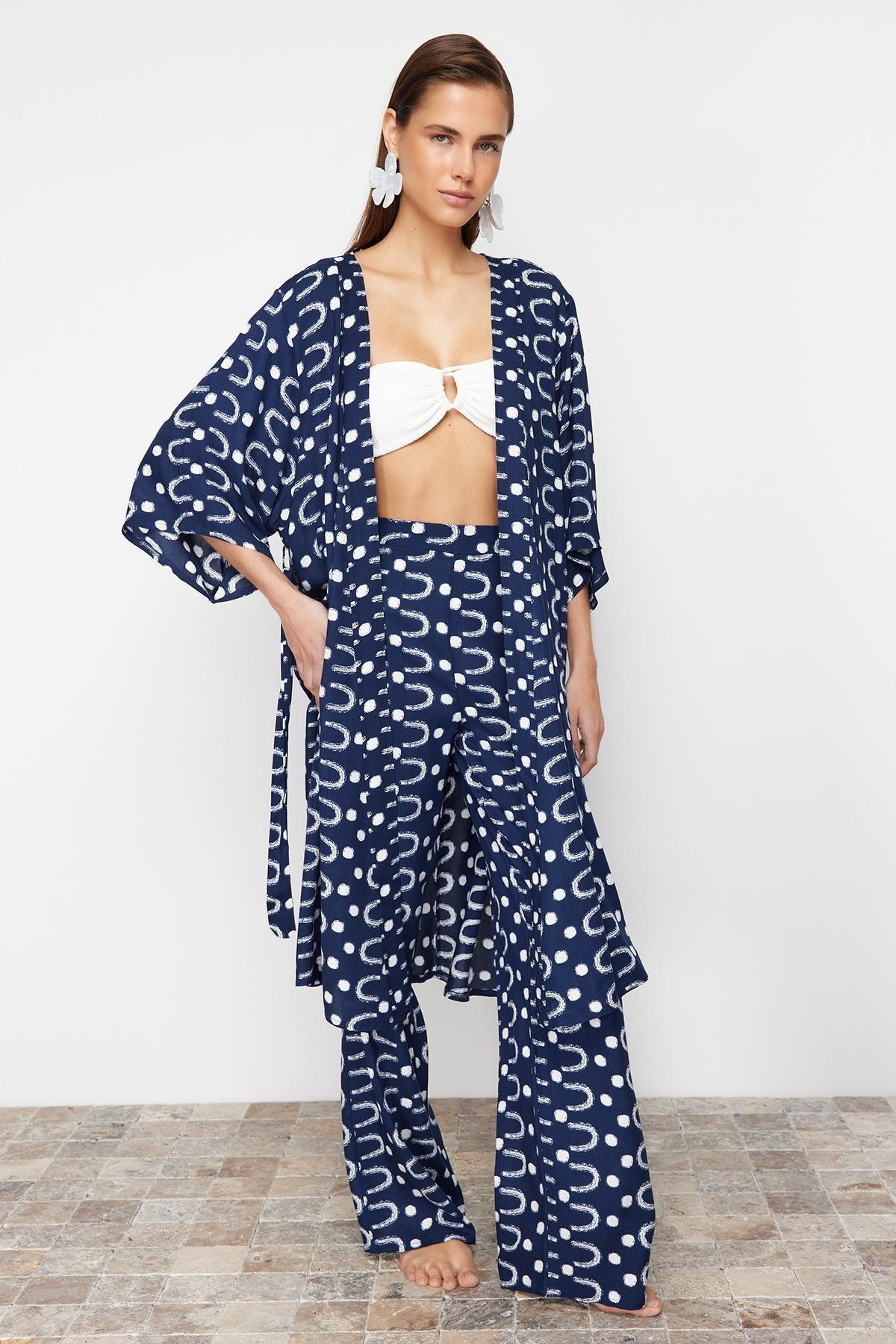 Multicolour Patterned Belted Midi Kimono, C101_5710, large image number 0