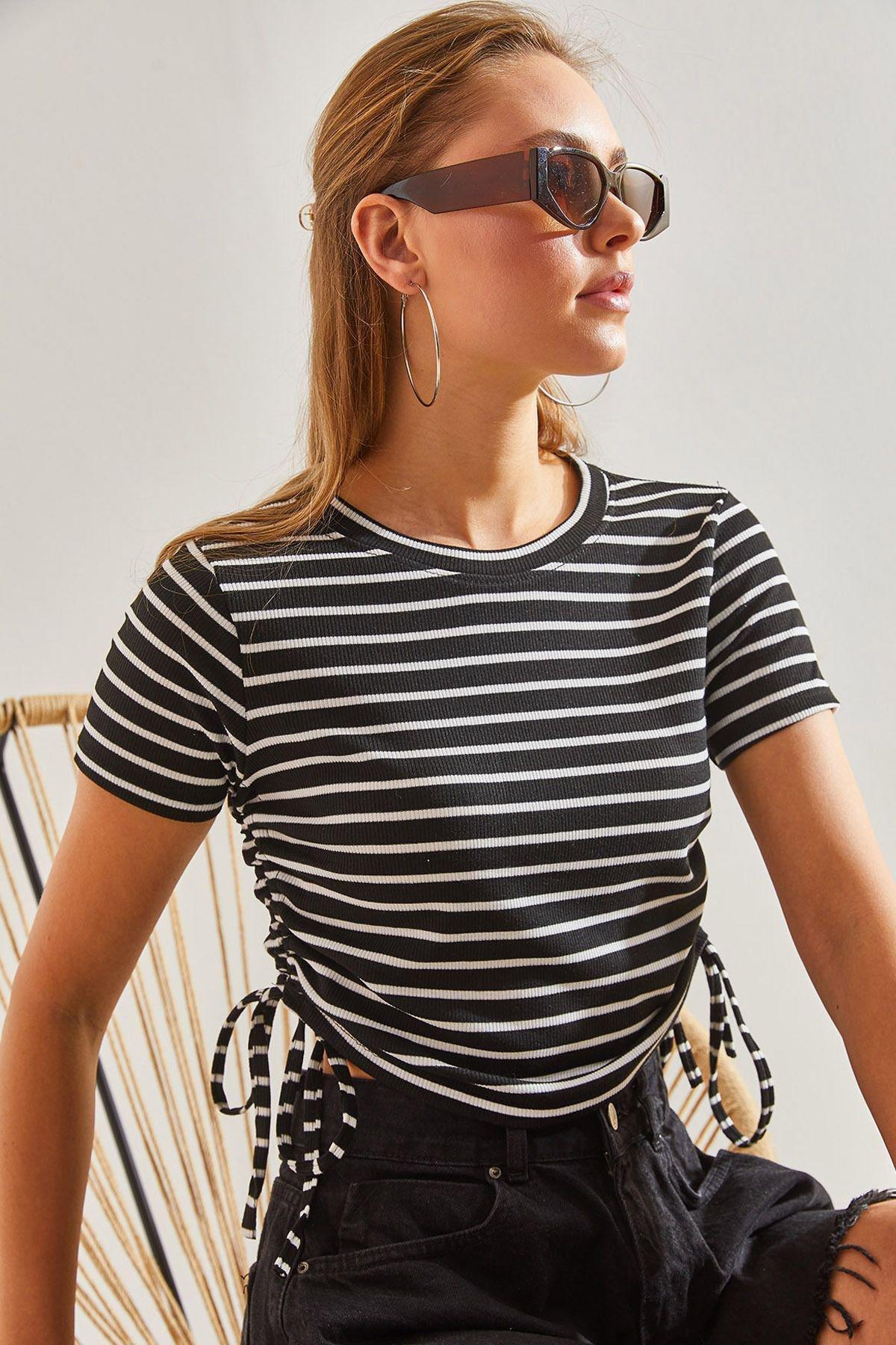 Multicolour Crew Neck Striped Blouse, C101_1458, large image number 0