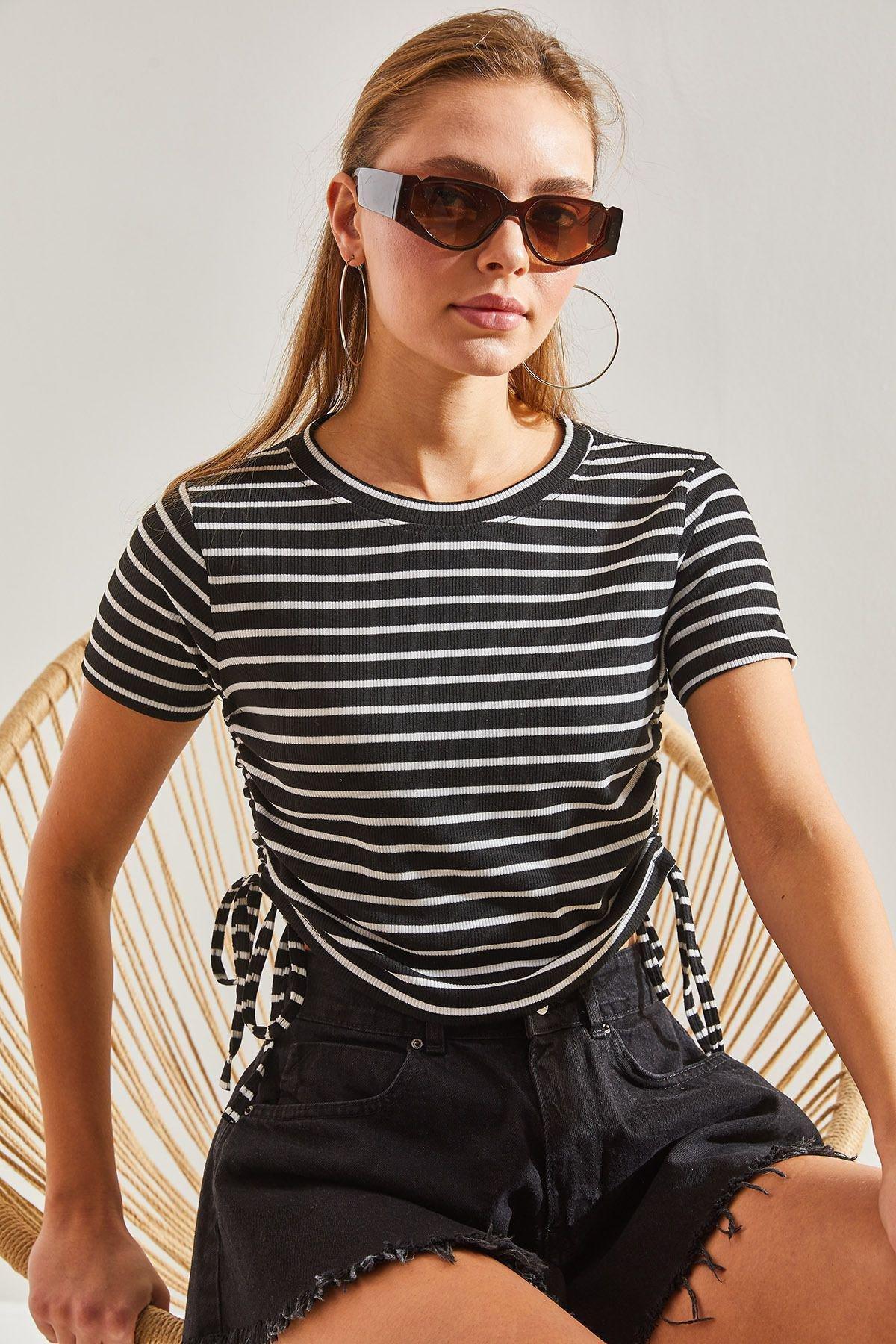 Multicolour Crew Neck Striped Blouse, C101_1458, large image number 2