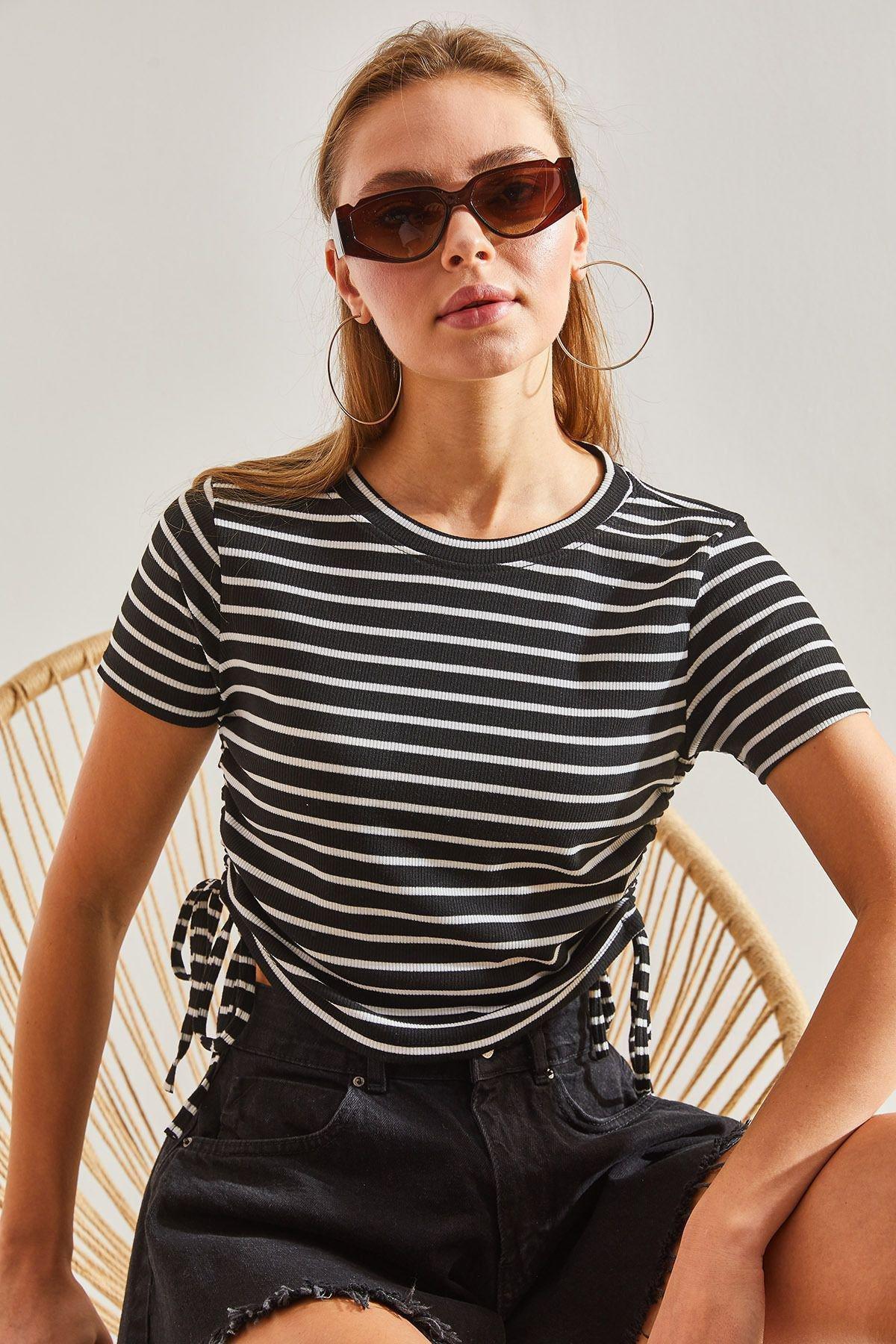 Multicolour Crew Neck Striped Blouse, C101_1458, large image number 3