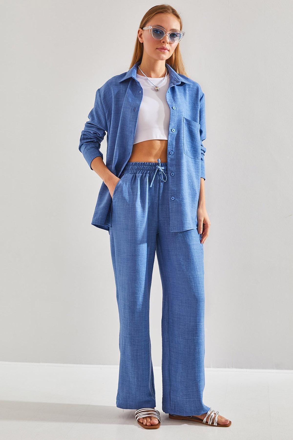 Blue Elastic Waist Co-Ord Set, , large image number 0