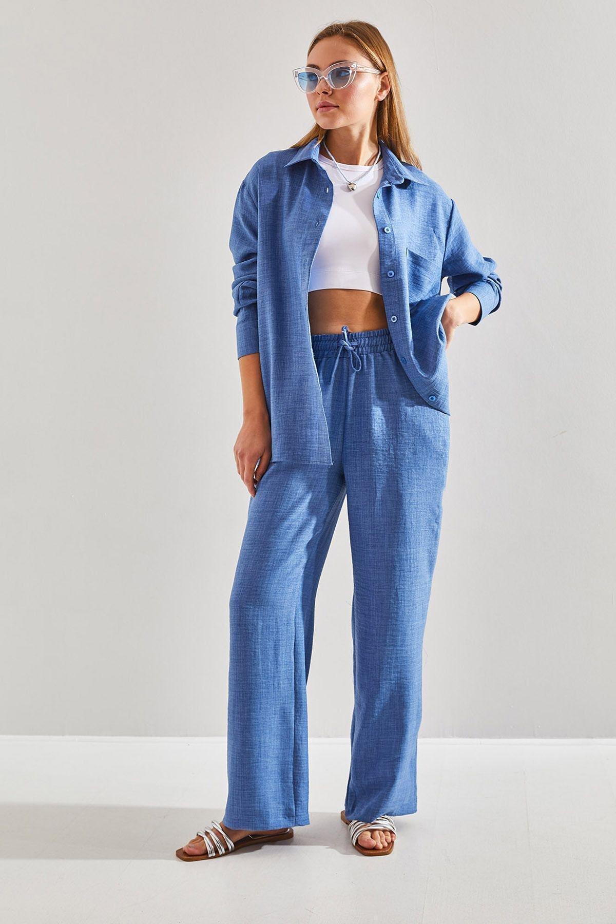 Blue Elastic Waist Co-Ord Set, , large image number 1