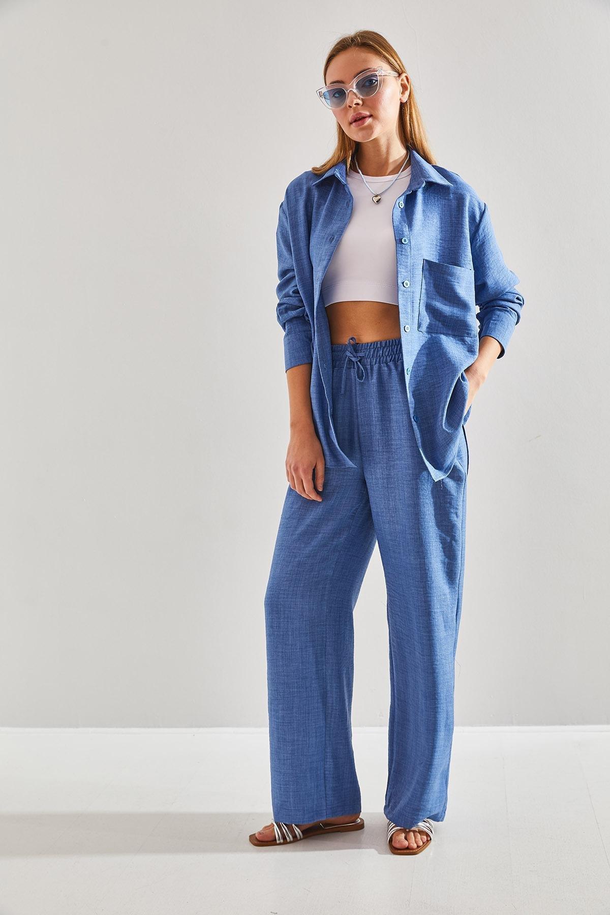 Blue Elastic Waist Co-Ord Set, , large image number 2