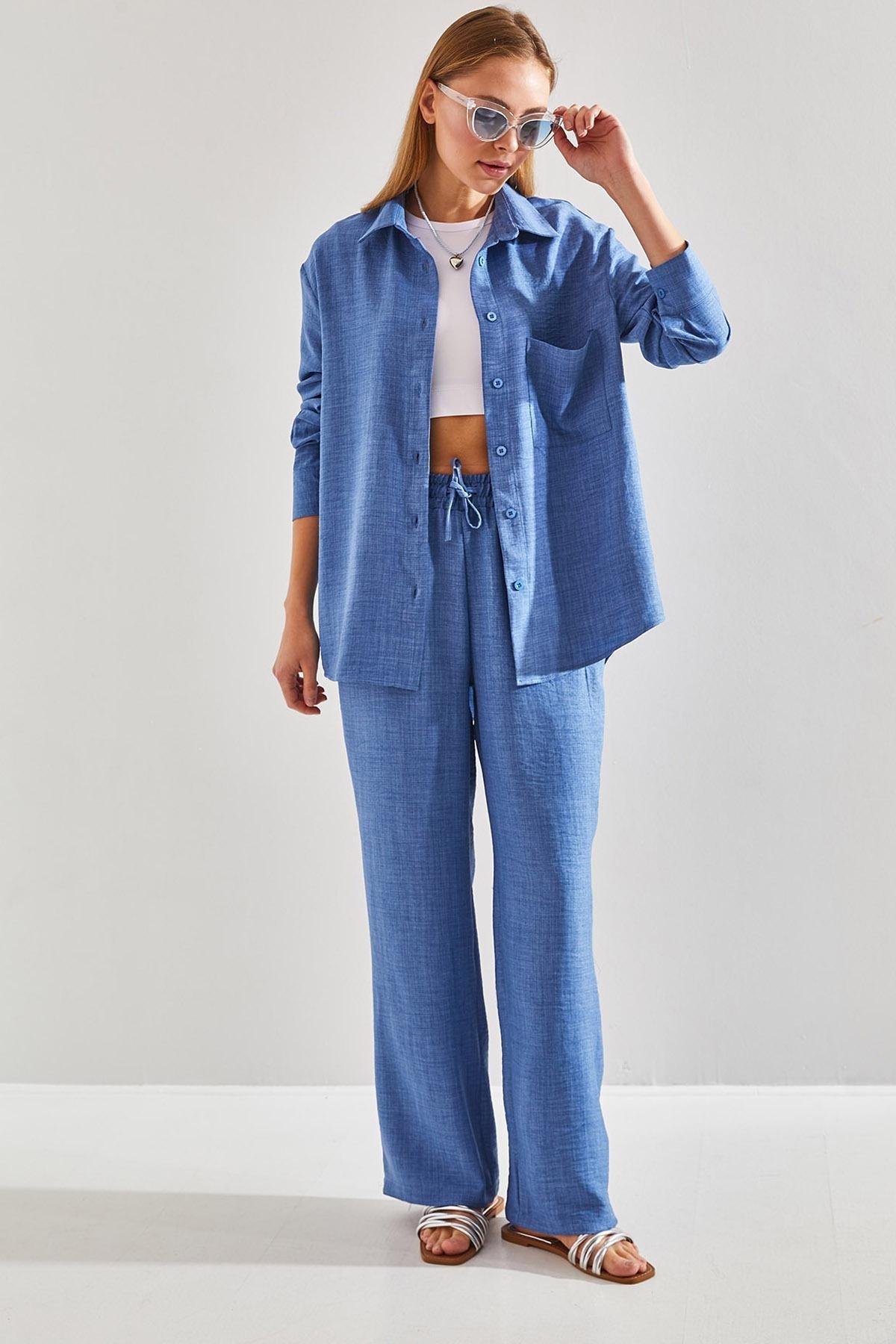 Blue Elastic Waist Co-Ord Set, , large image number 4