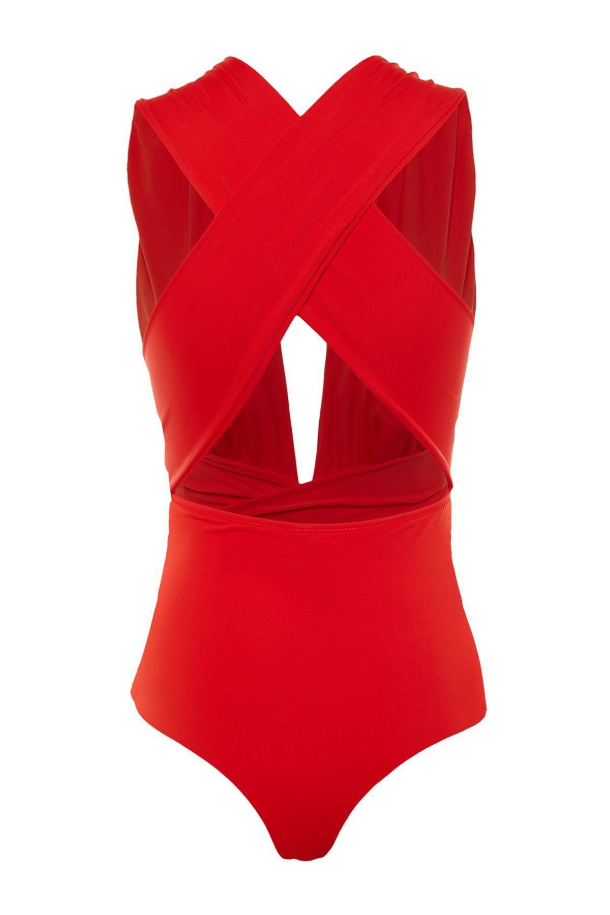 Red Back Cross Swimsuit, Red, large image number 6