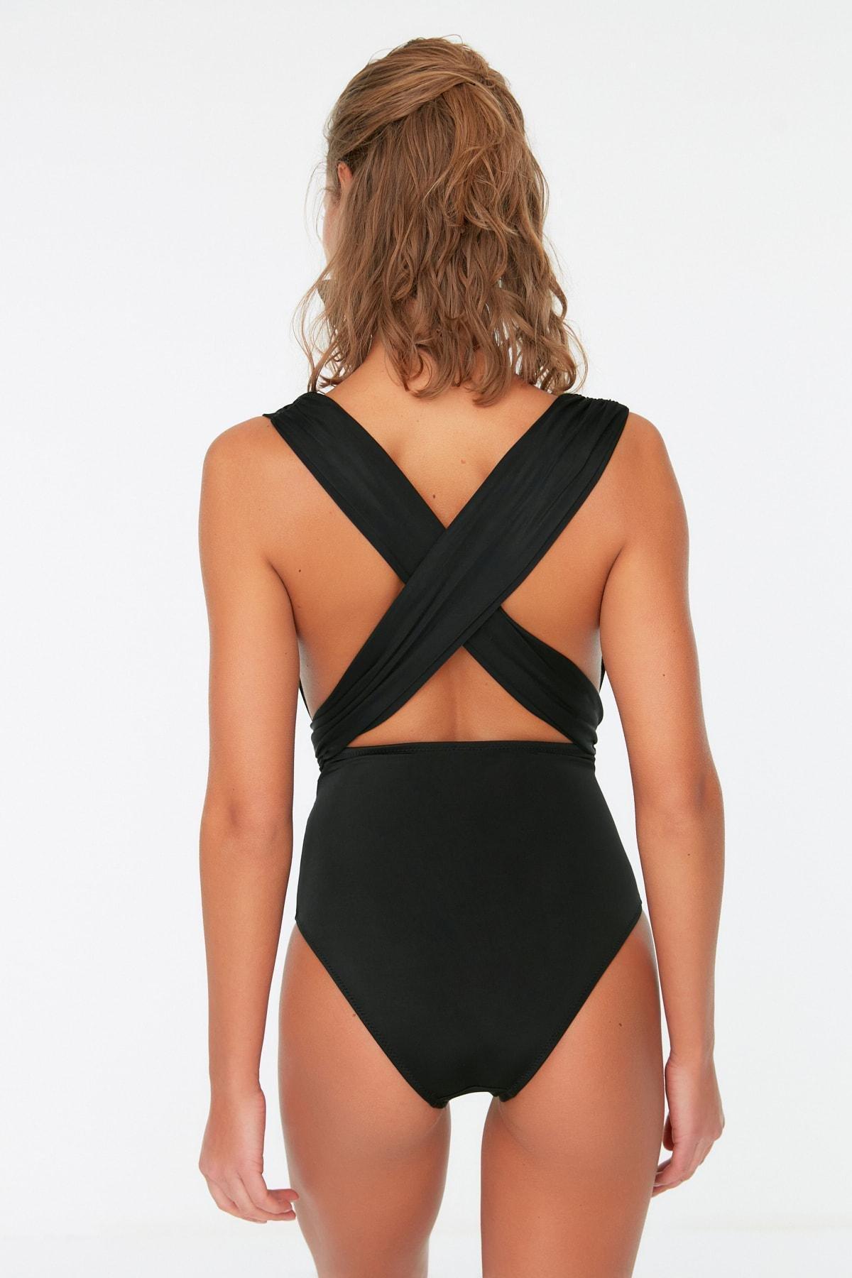 Black Plain Swimsuit, , large image number 3