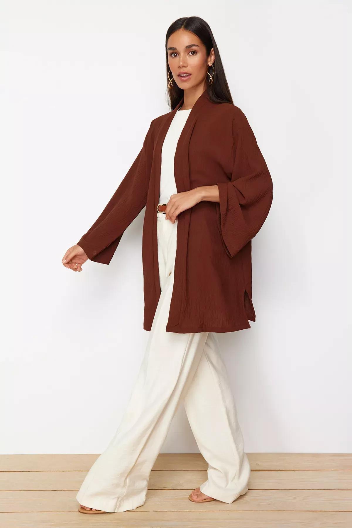 Brown Linen Kimono, , large image number 0