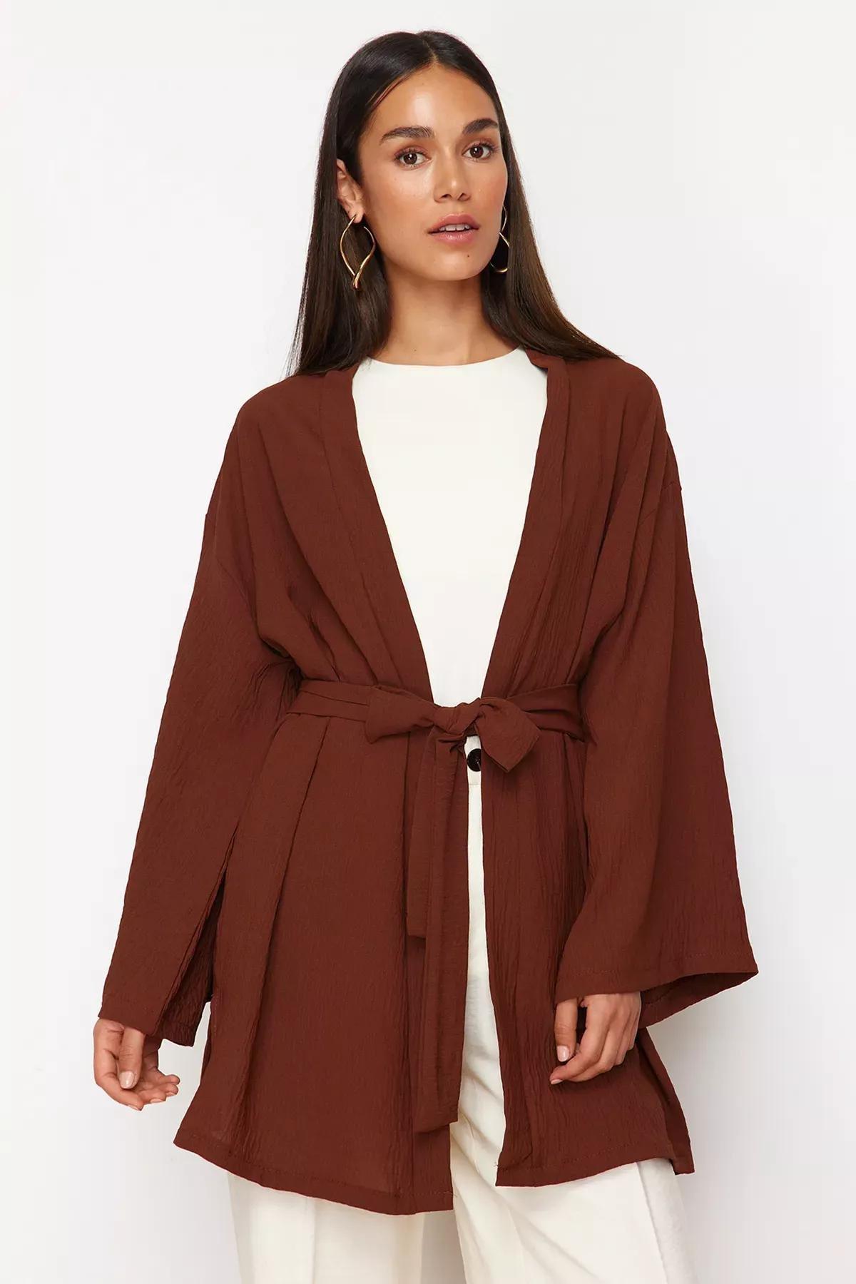 Brown Linen Kimono, , large image number 1