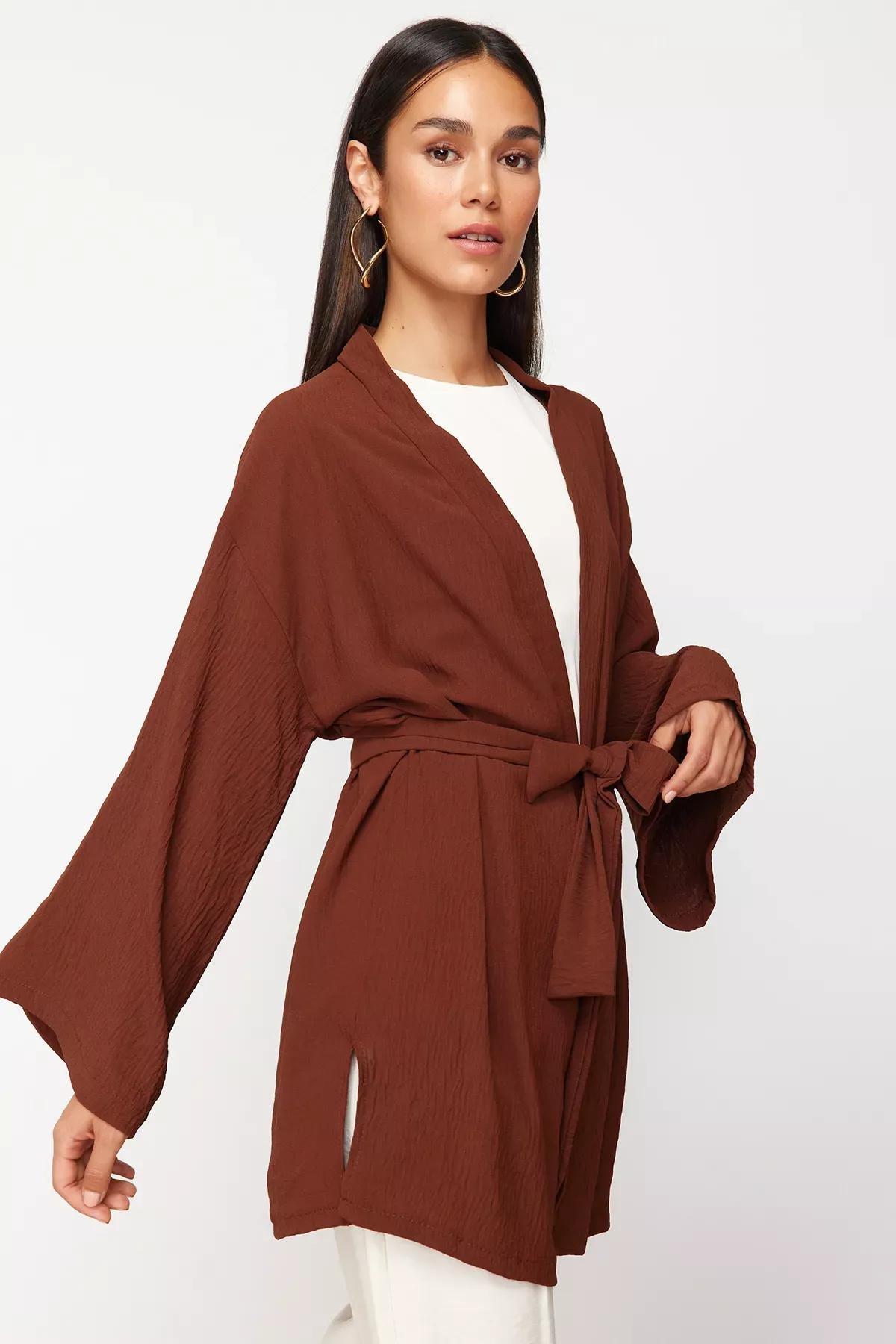 Brown Linen Kimono, , large image number 2