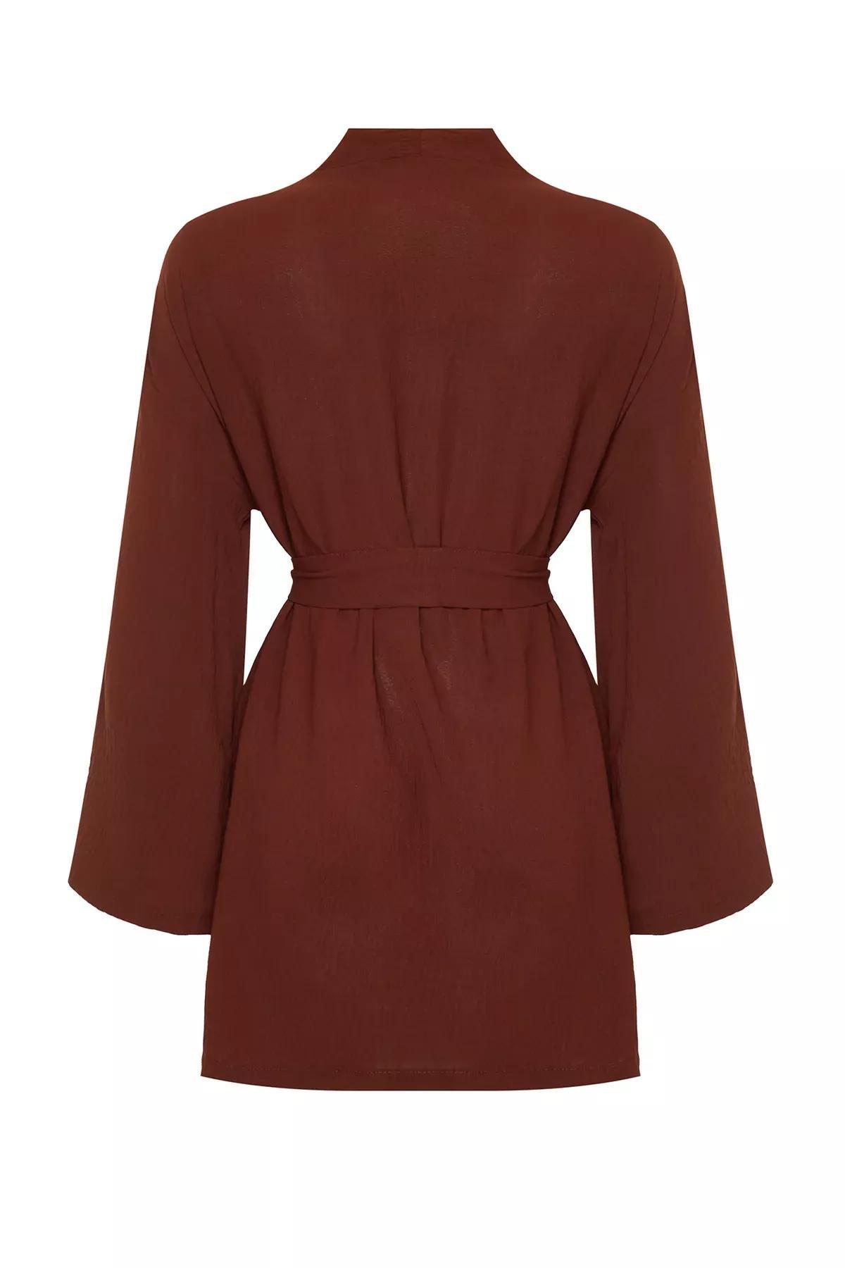 Brown Linen Kimono, Brown, large image number 6