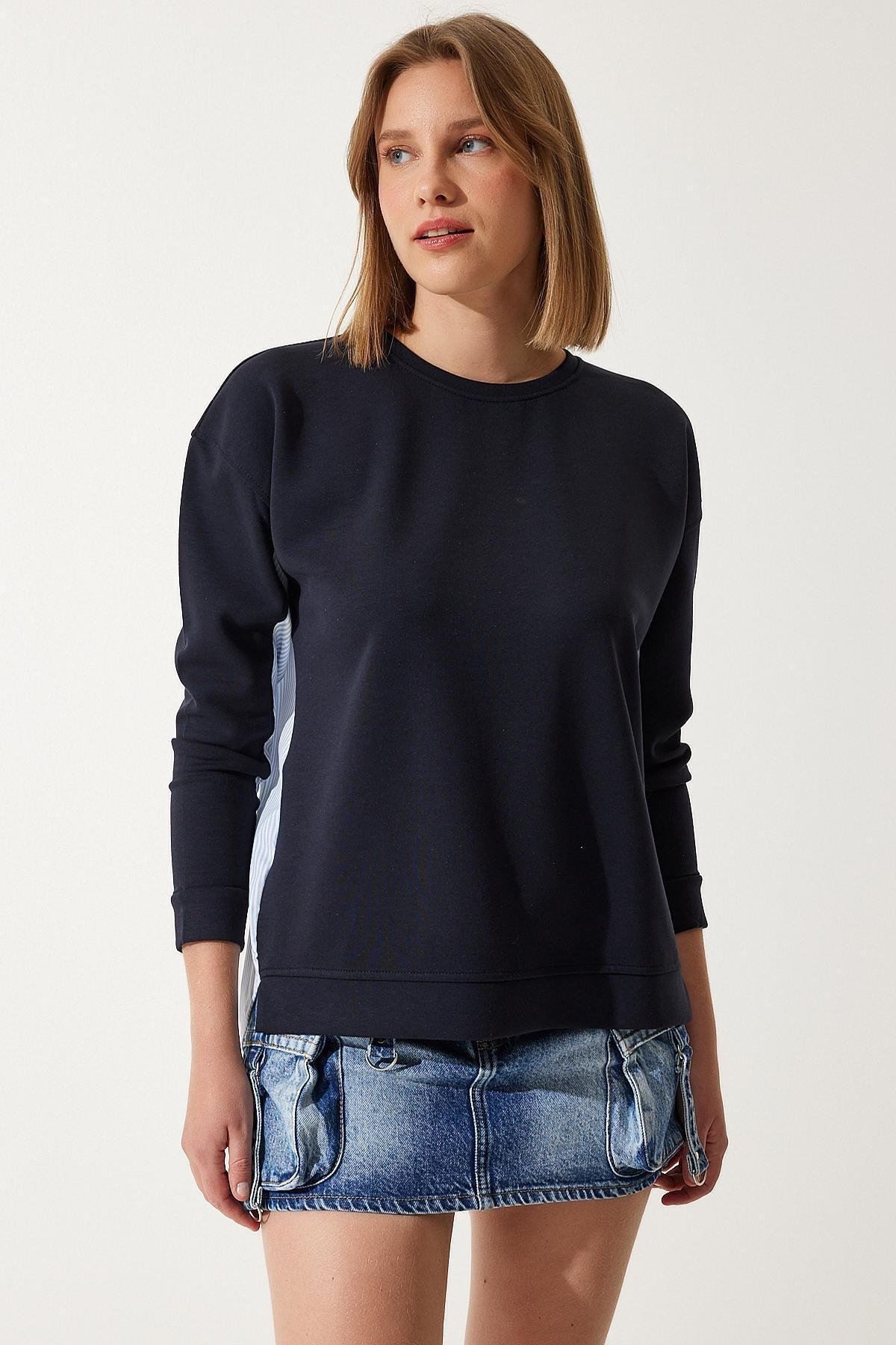 Navy Plain Cropped Sweatshirt, , large image number 2