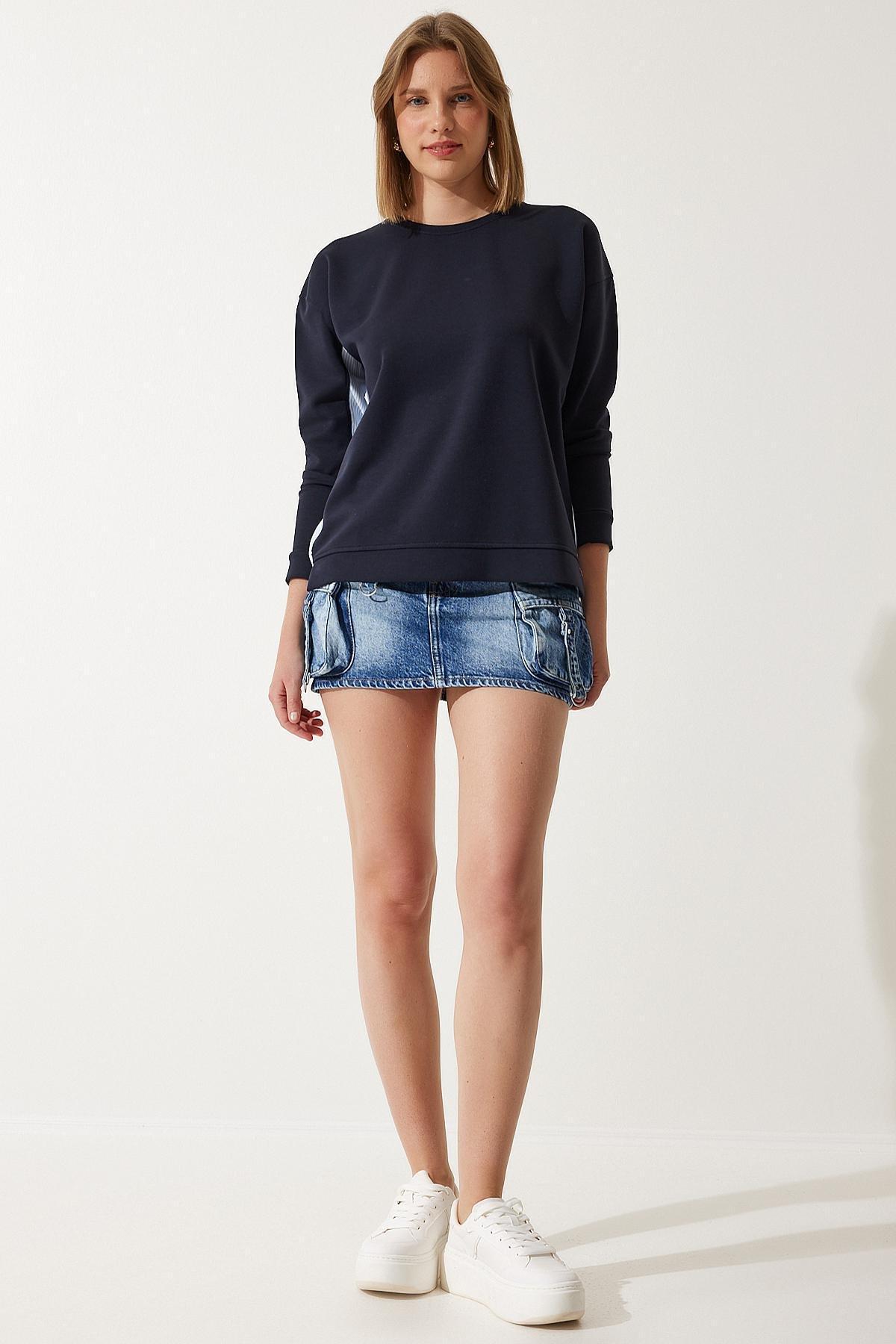 Navy Plain Cropped Sweatshirt, , large image number 3
